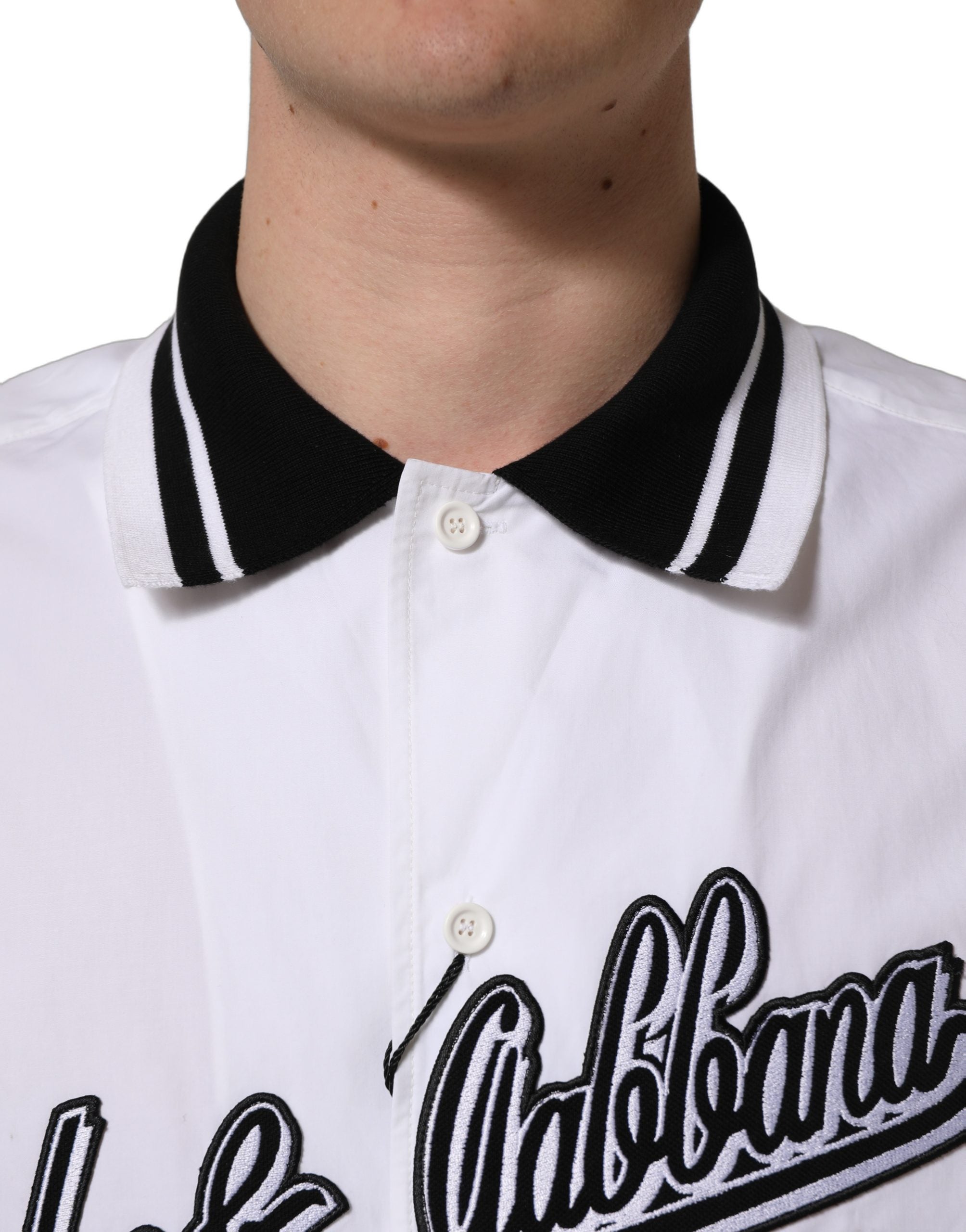 Dolce & Gabbana White LogoPatch Cotton Baseball Casual Shirt Dolce & Gabbana