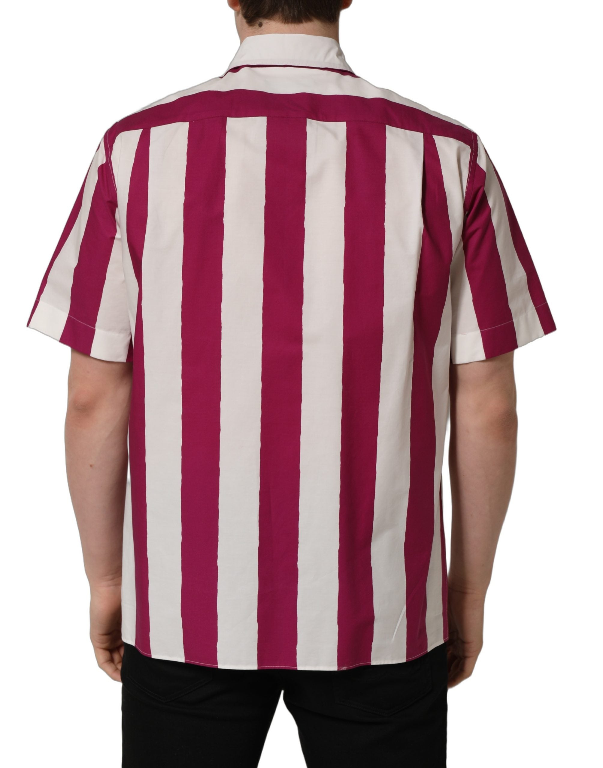 Dolce & Gabbana White Maroon Striped Men Short Sleeves Shirt Dolce & Gabbana
