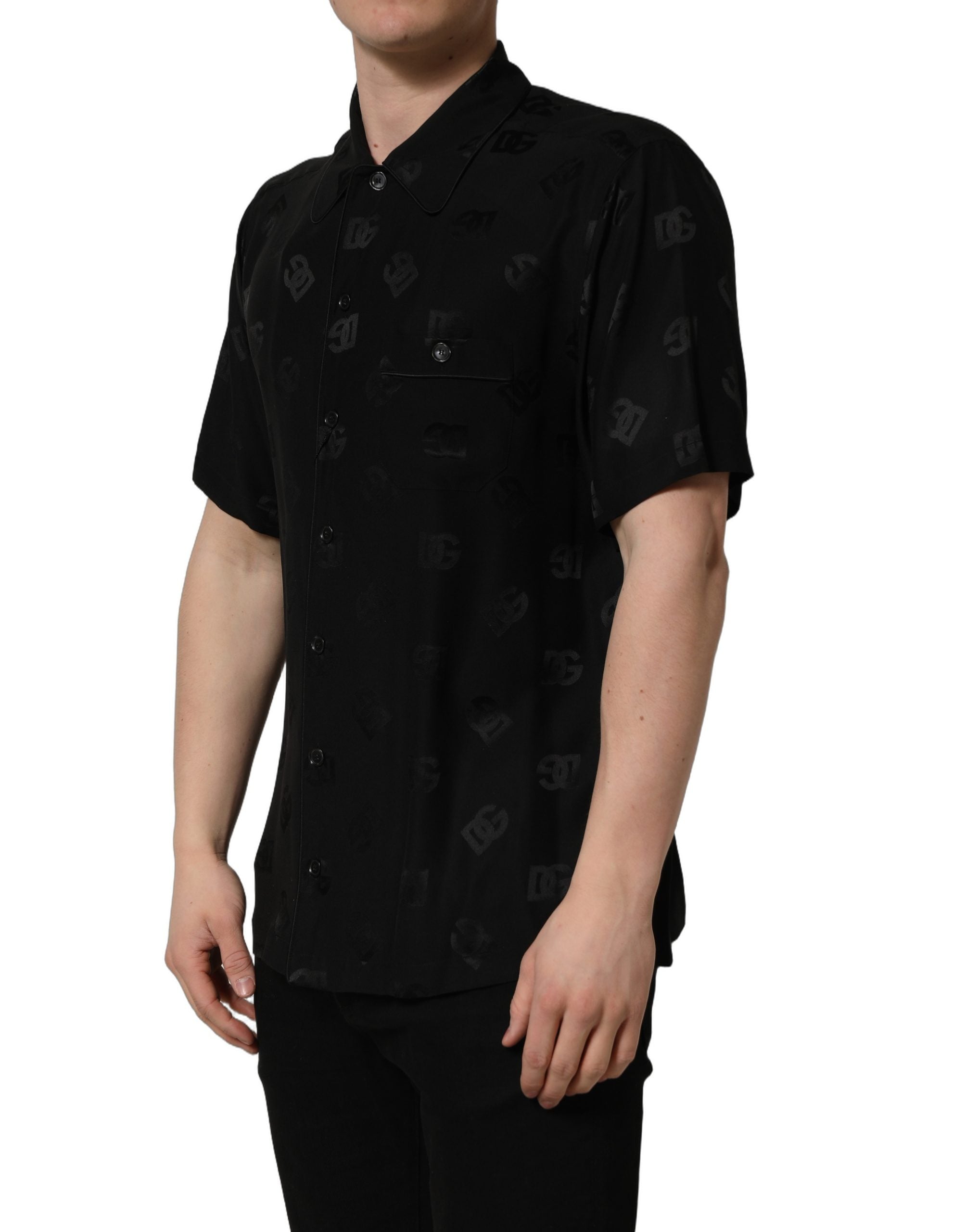 Dolce & Gabbana Black Logo Monogram Short Sleeves Men Shirt Dolce & Gabbana