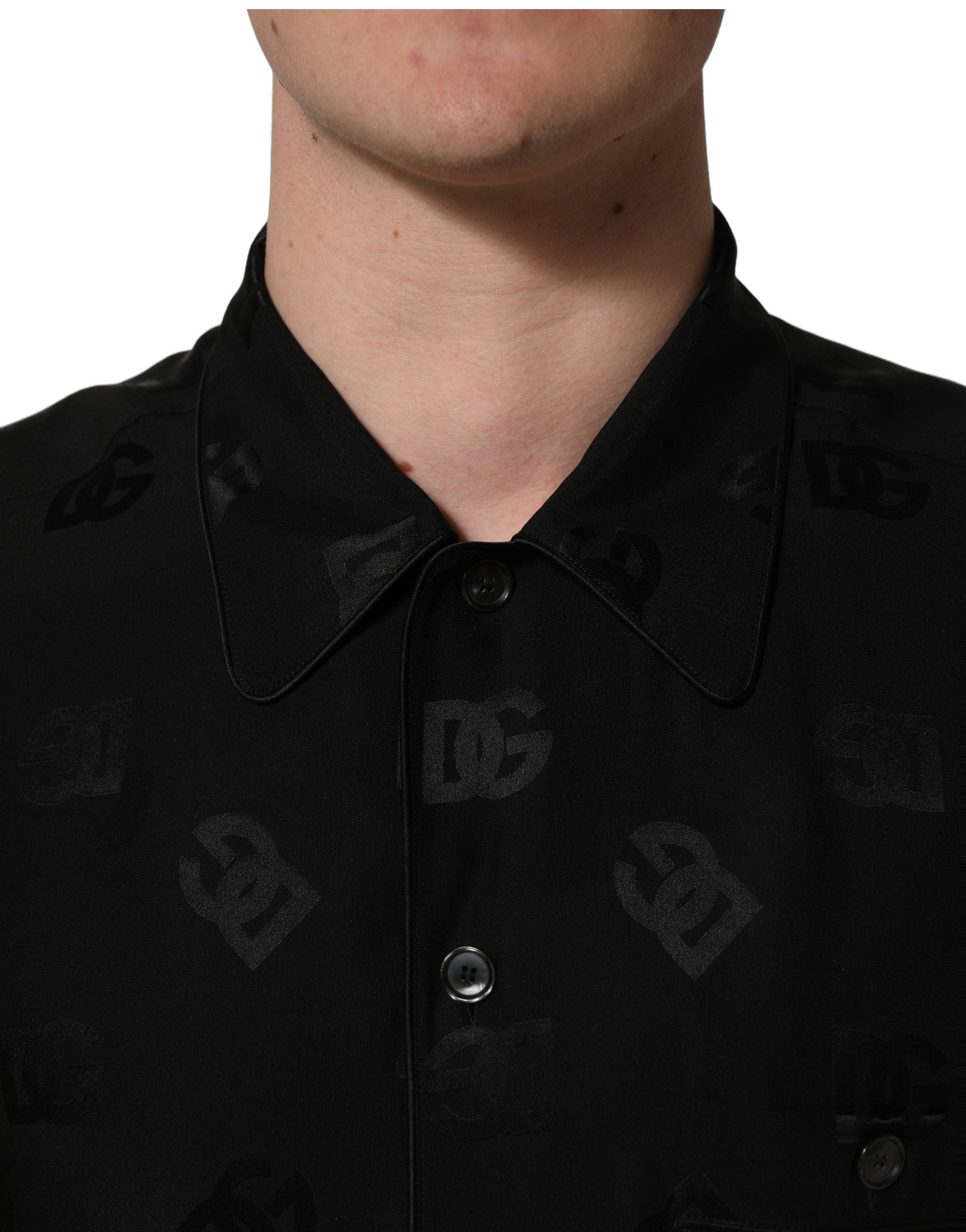 Dolce & Gabbana Black Logo Monogram Short Sleeves Men Shirt Dolce & Gabbana