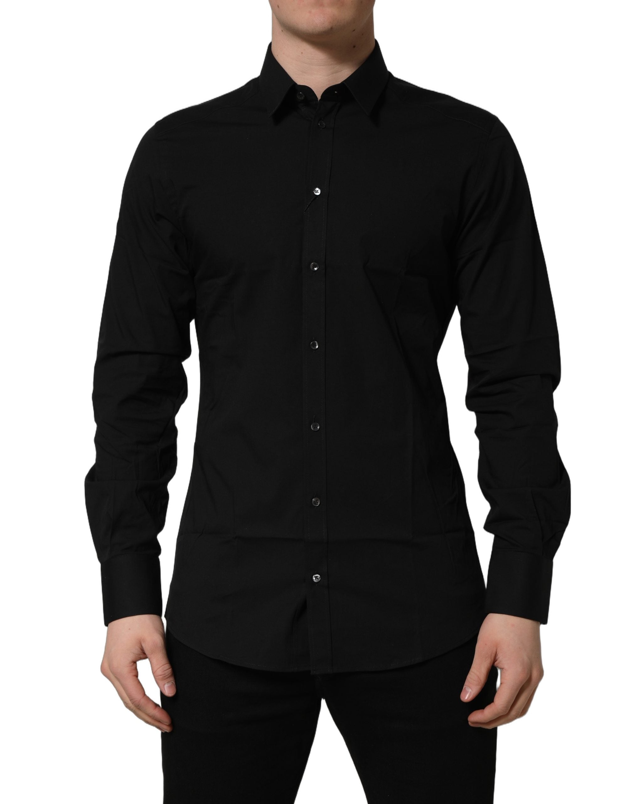 Dolce & Gabbana Black Cotton Stretch GOLD Fit Dress Shirt Dolce & Gabbana