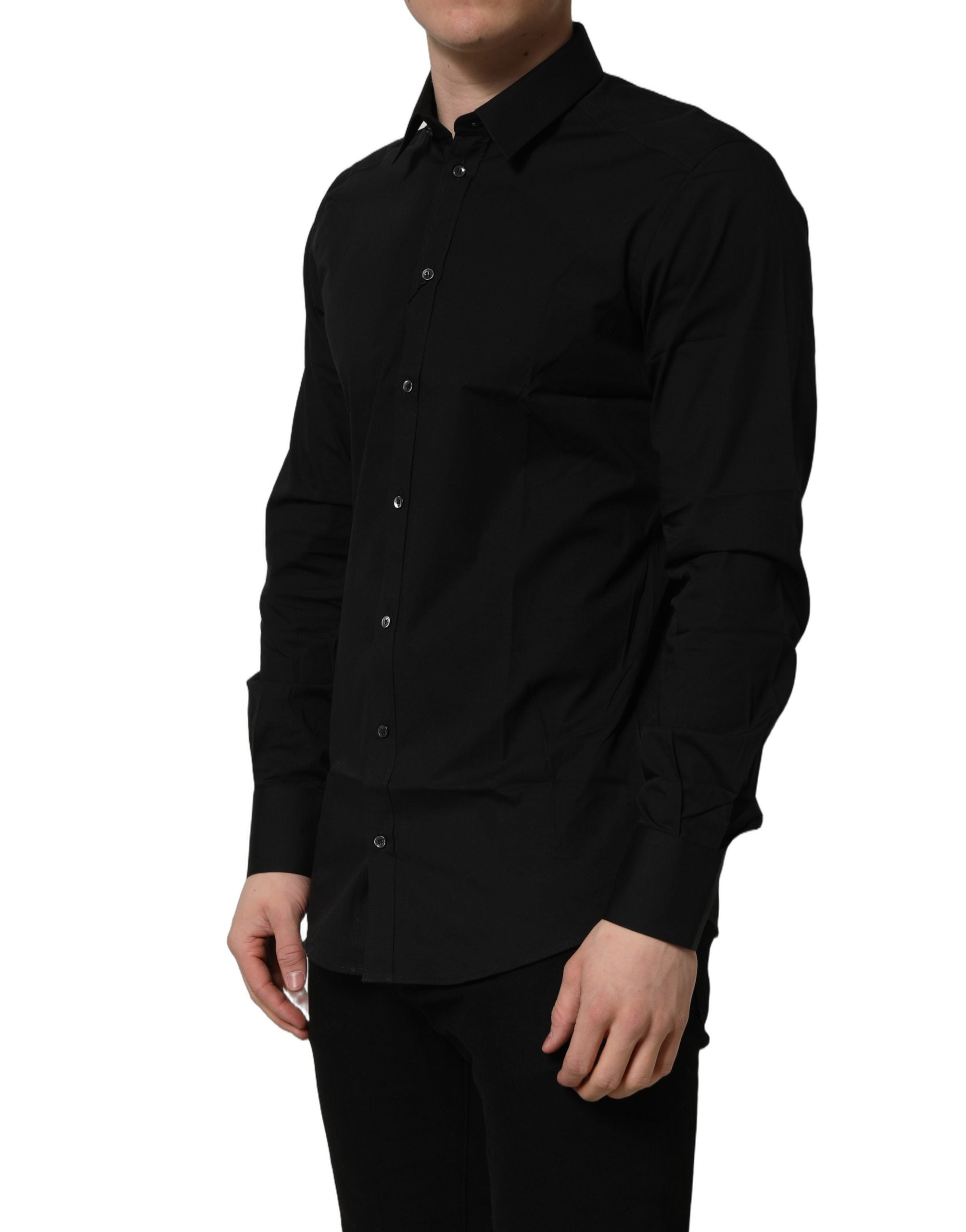 Dolce & Gabbana Black Cotton Stretch GOLD Fit Dress Shirt Dolce & Gabbana