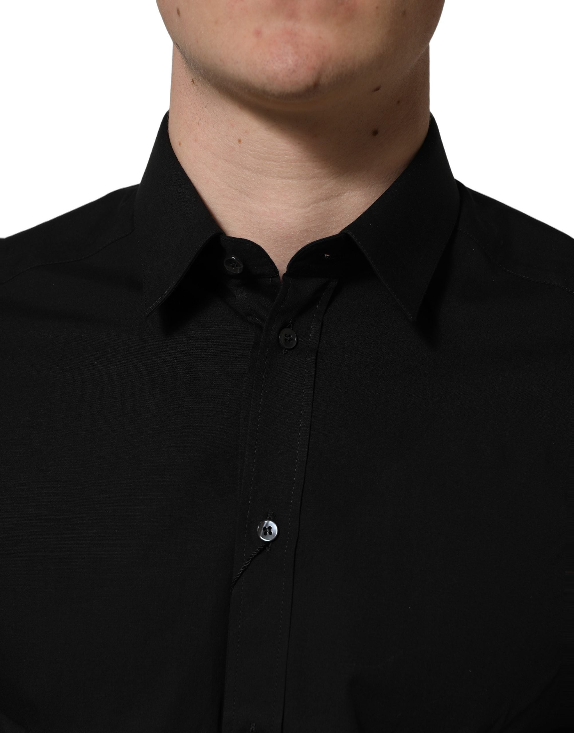 Dolce & Gabbana Black Cotton Stretch GOLD Fit Dress Shirt Dolce & Gabbana