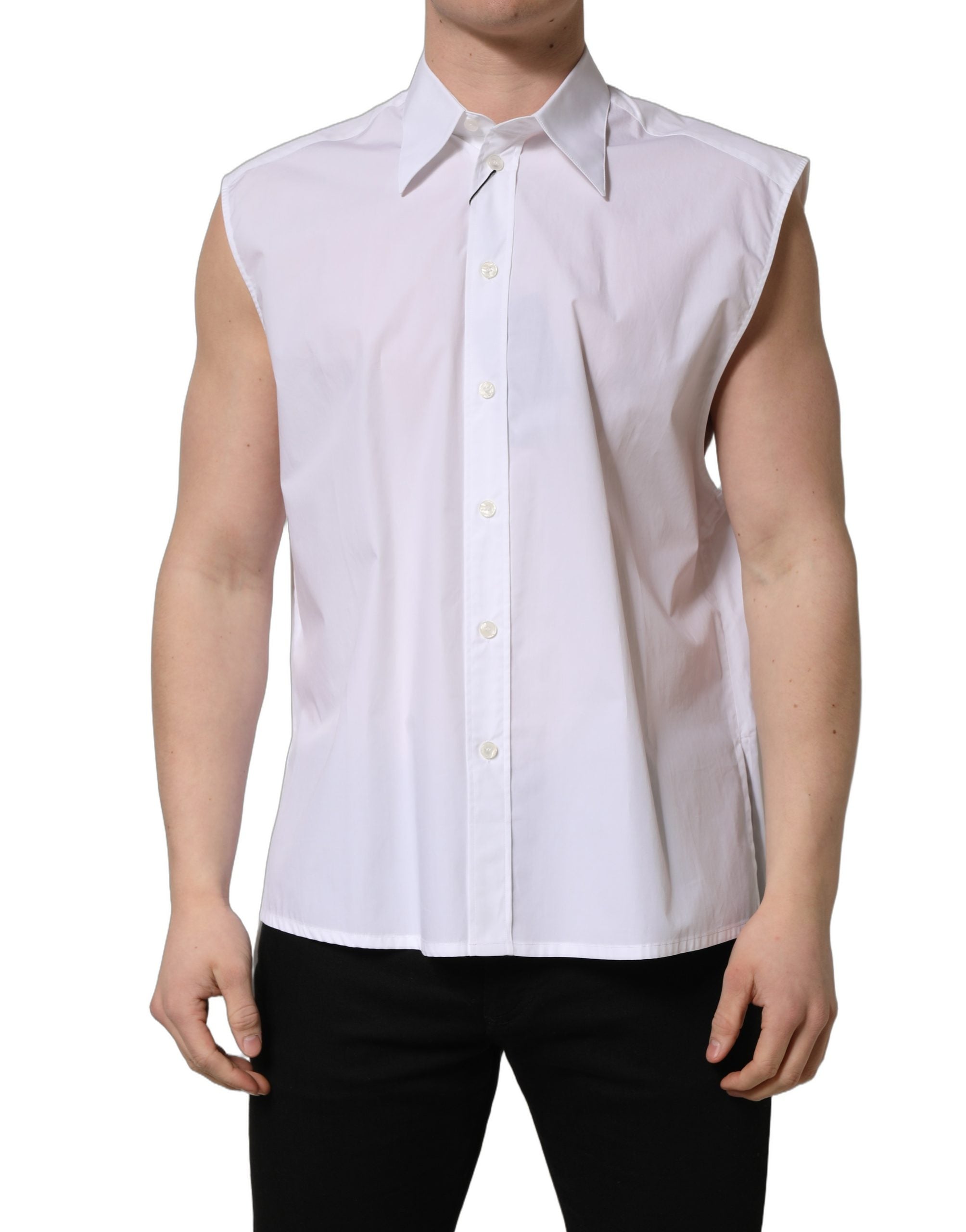 Dolce & Gabbana White Cotton Sleeveless Formal Dress Shirt Dolce & Gabbana