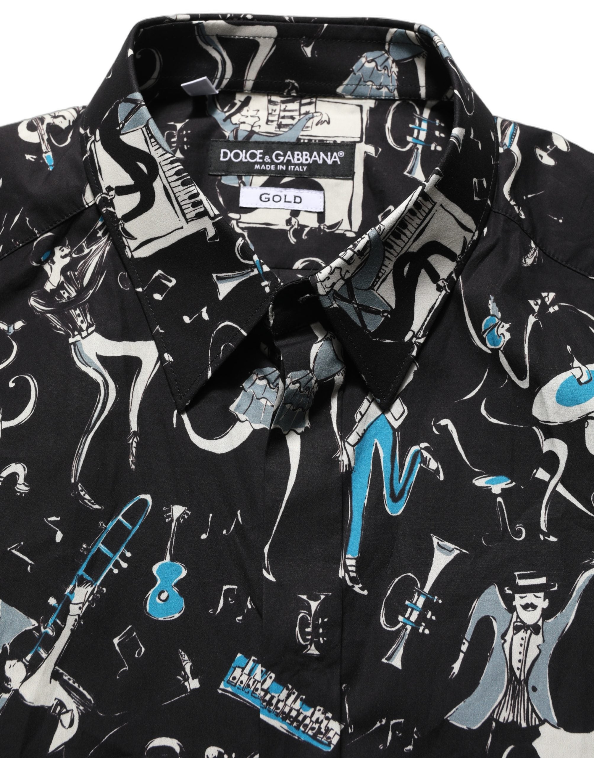 Dolce & Gabbana Black Jazz Club Cotton GOLD Fit Dress Shirt Dolce & Gabbana