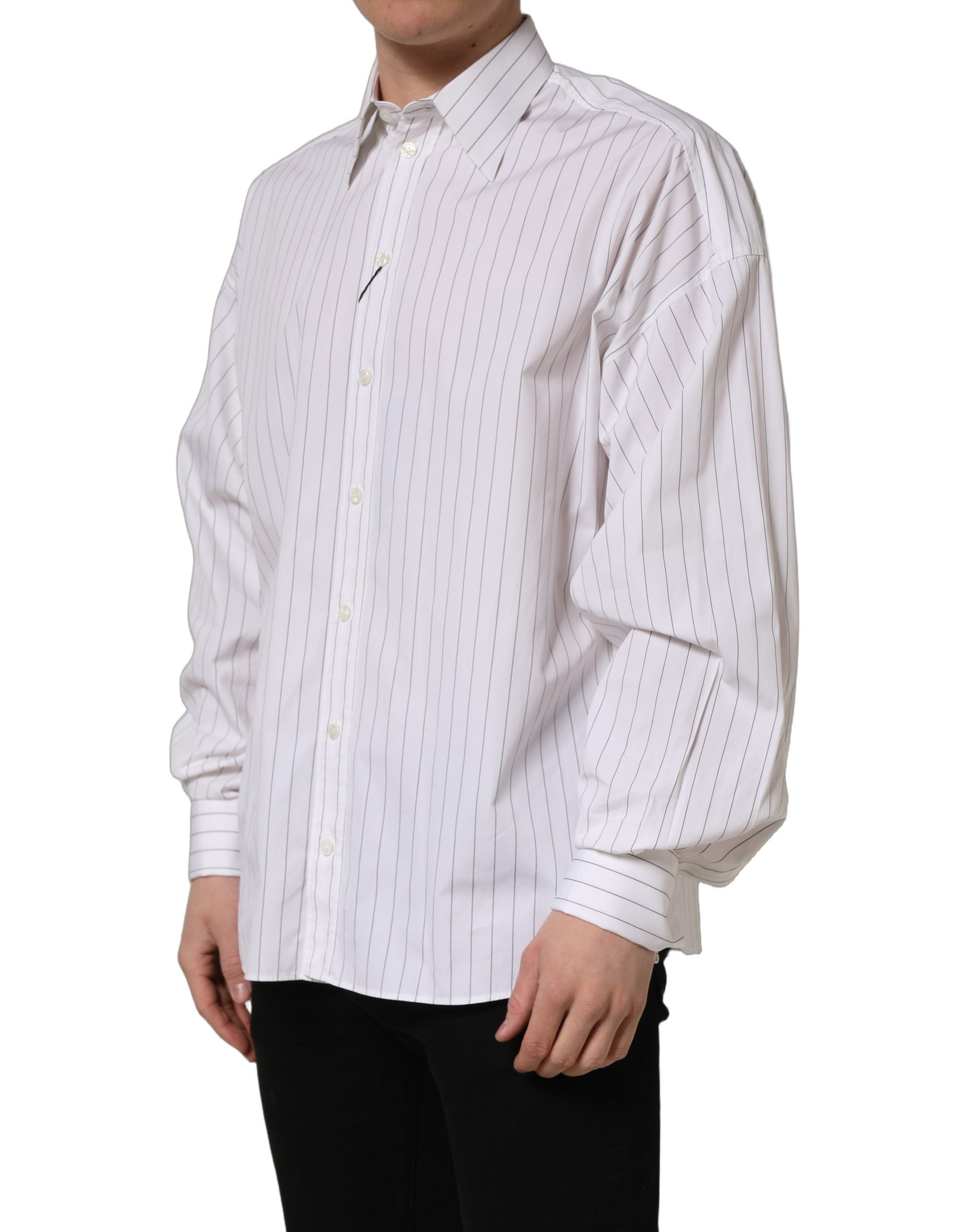 Dolce & Gabbana White Stripes Cotton Men Formal Dress Shirt Dolce & Gabbana