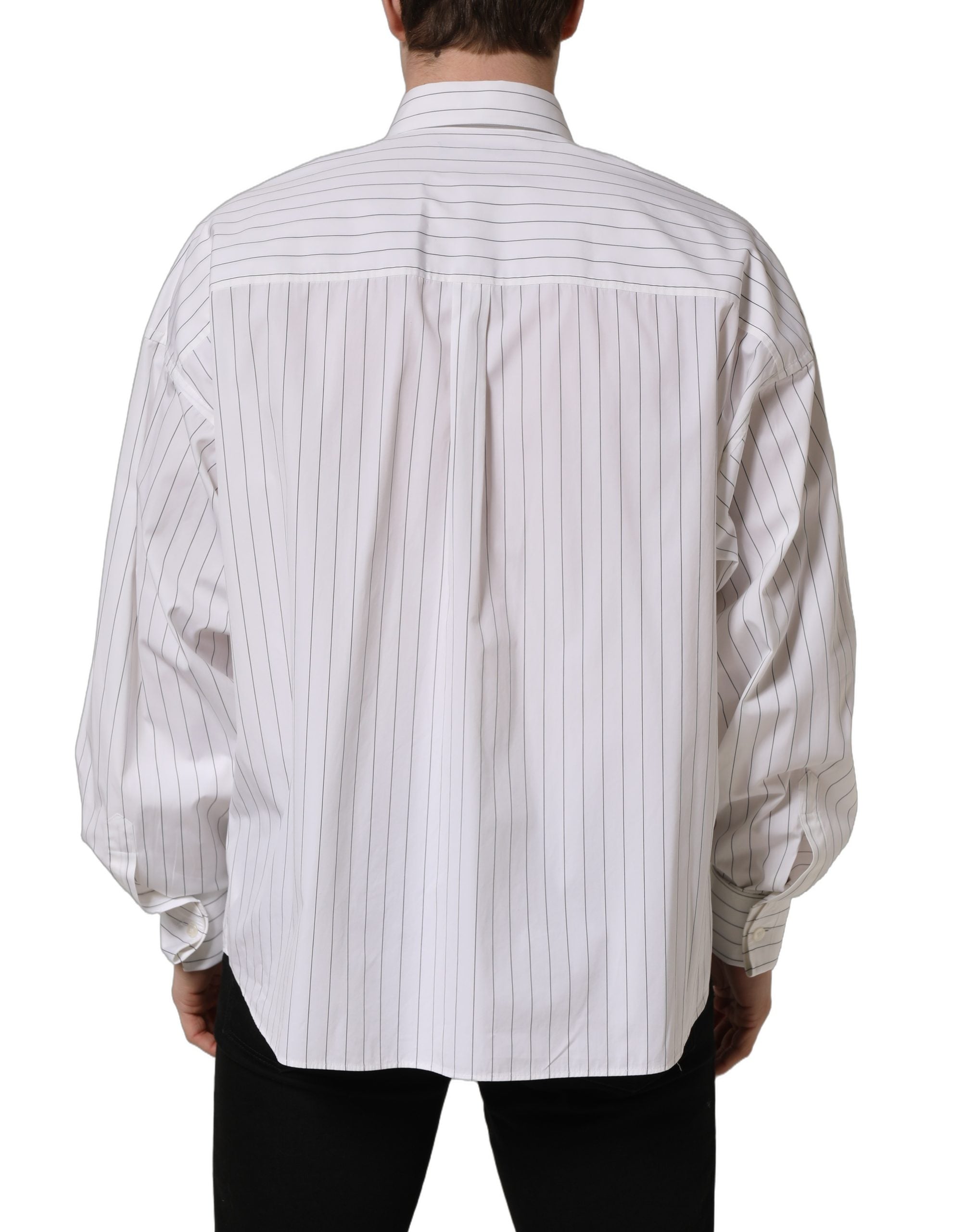 Dolce & Gabbana White Stripes Cotton Men Formal Dress Shirt Dolce & Gabbana