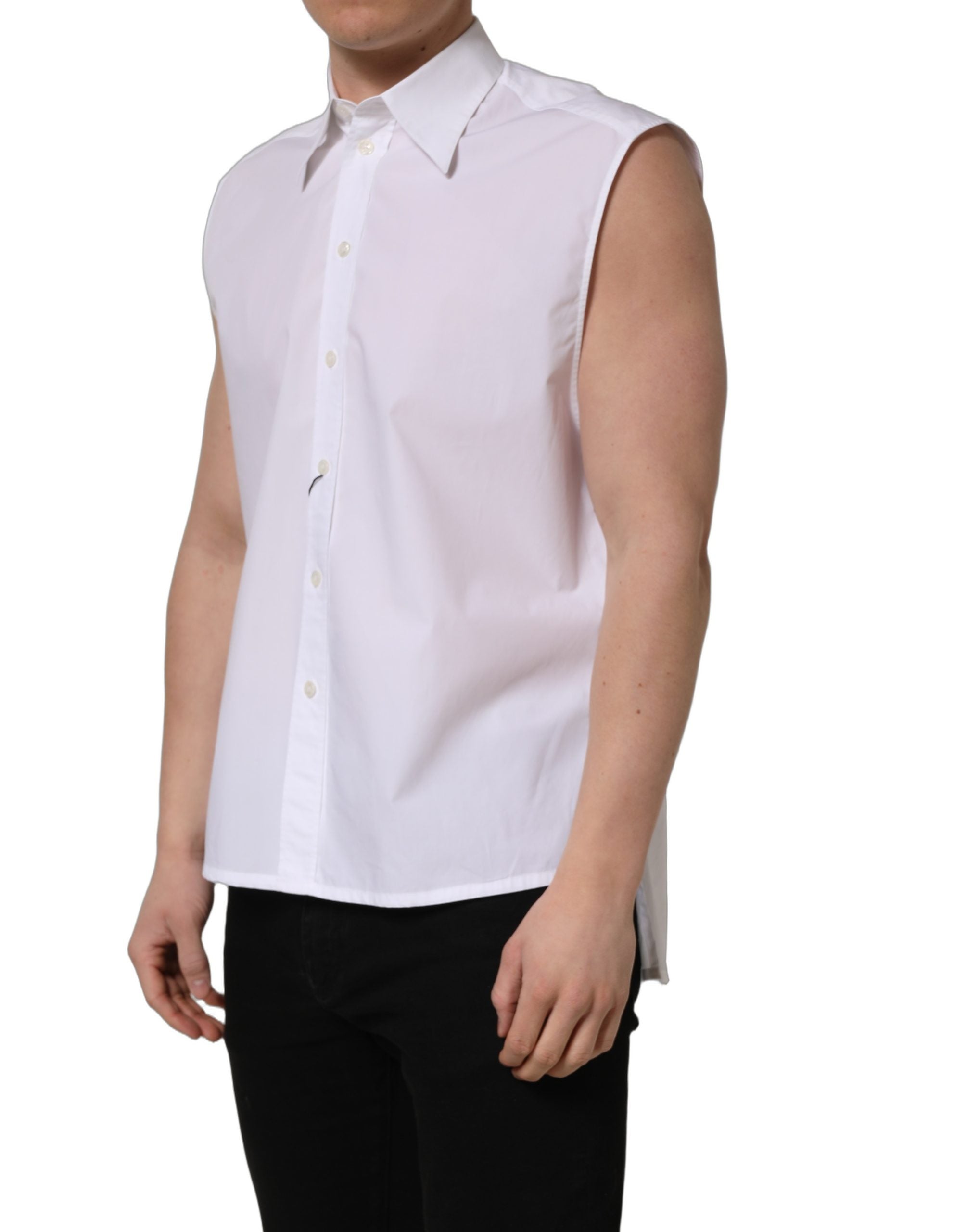 Dolce & Gabbana White Cotton Sleeveless Formal Dress Shirt Dolce & Gabbana
