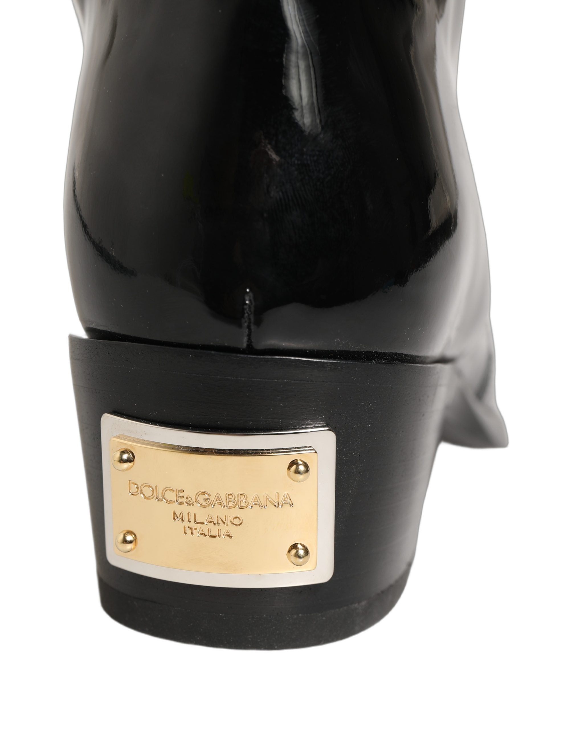 Dolce & Gabbana Black Leather Knee High Heels Boots Shoes Dolce & Gabbana