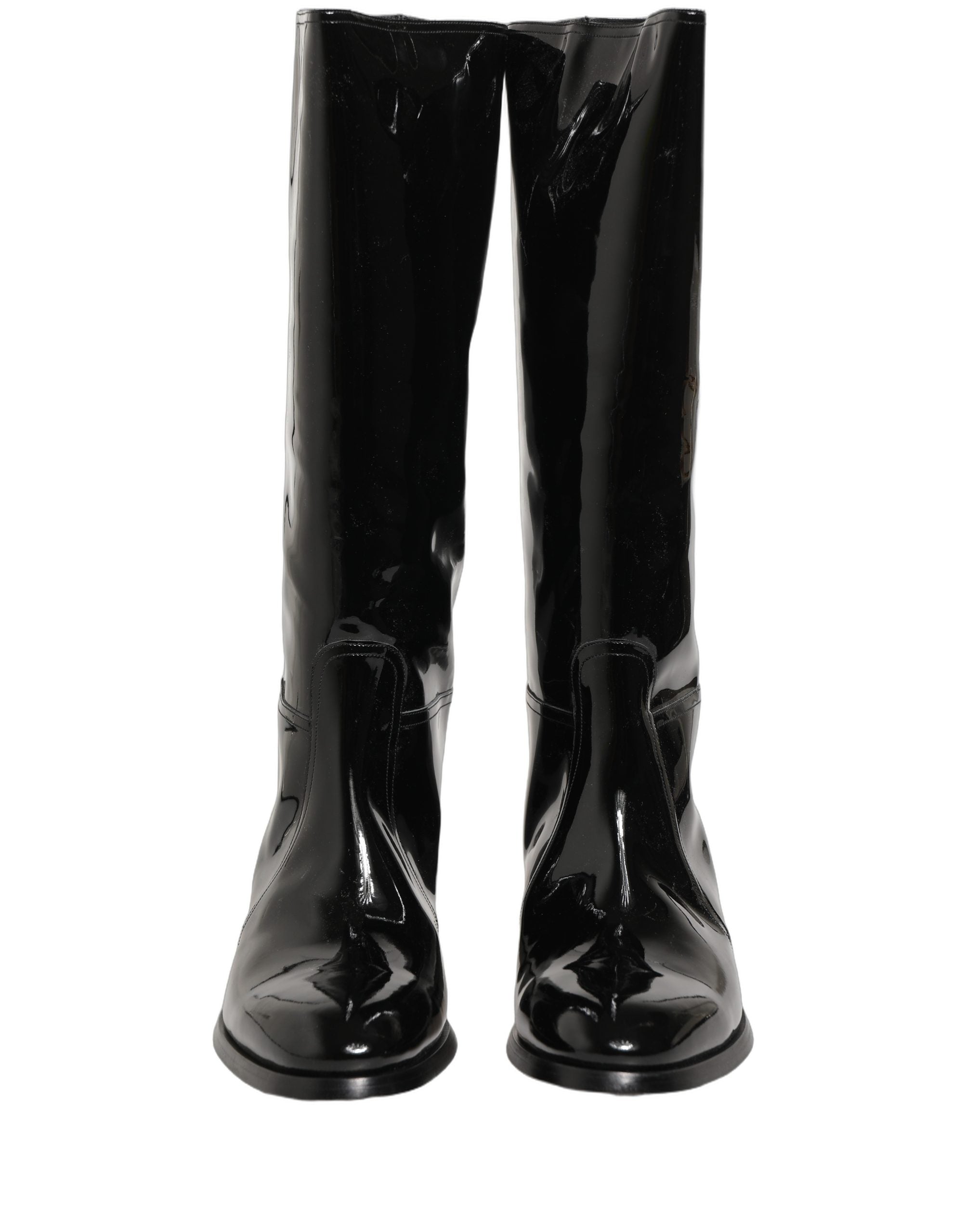 Dolce & Gabbana Black Leather Knee High Heels Boots Shoes Dolce & Gabbana