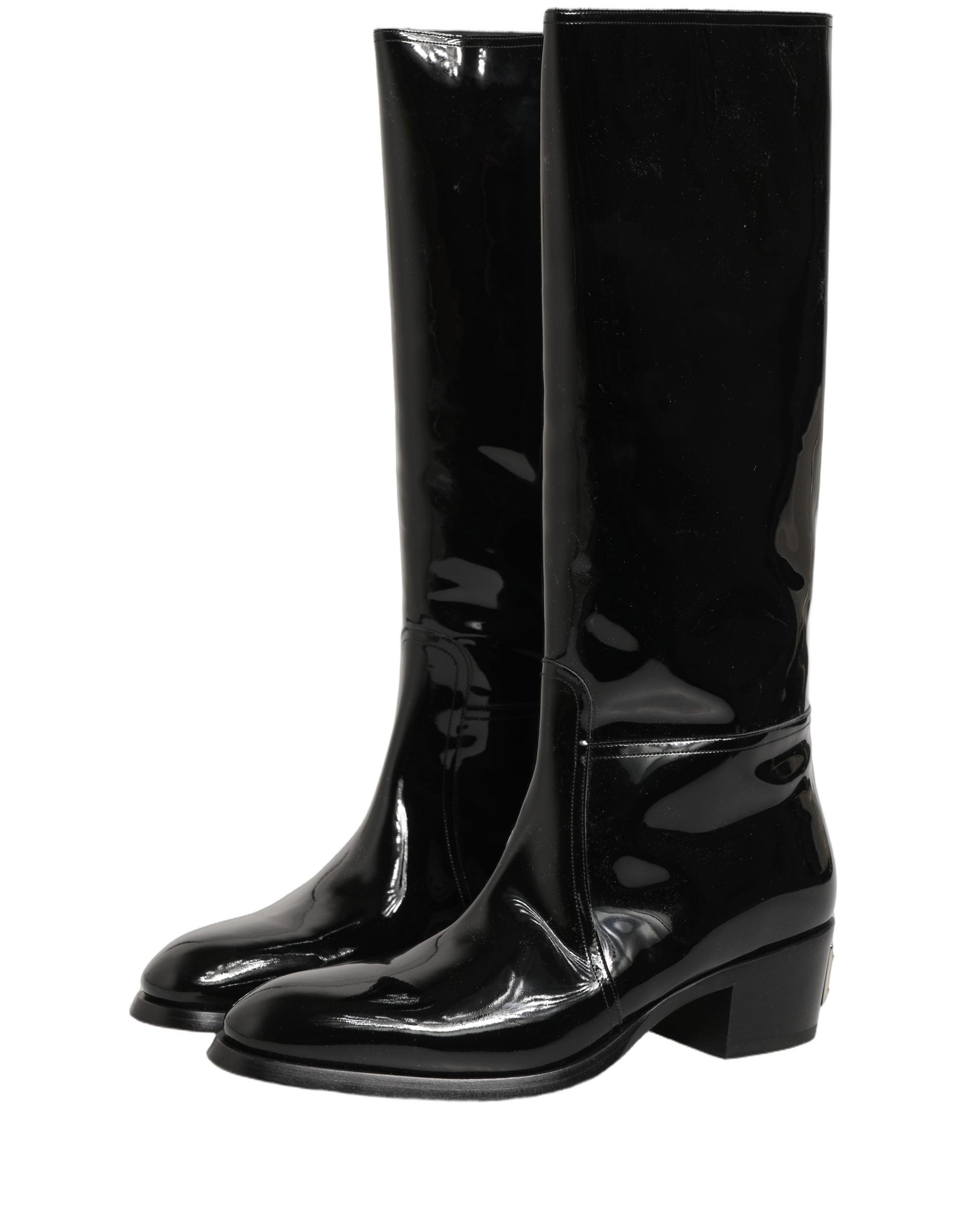 Dolce & Gabbana Black Leather Knee High Heels Boots Shoes Dolce & Gabbana