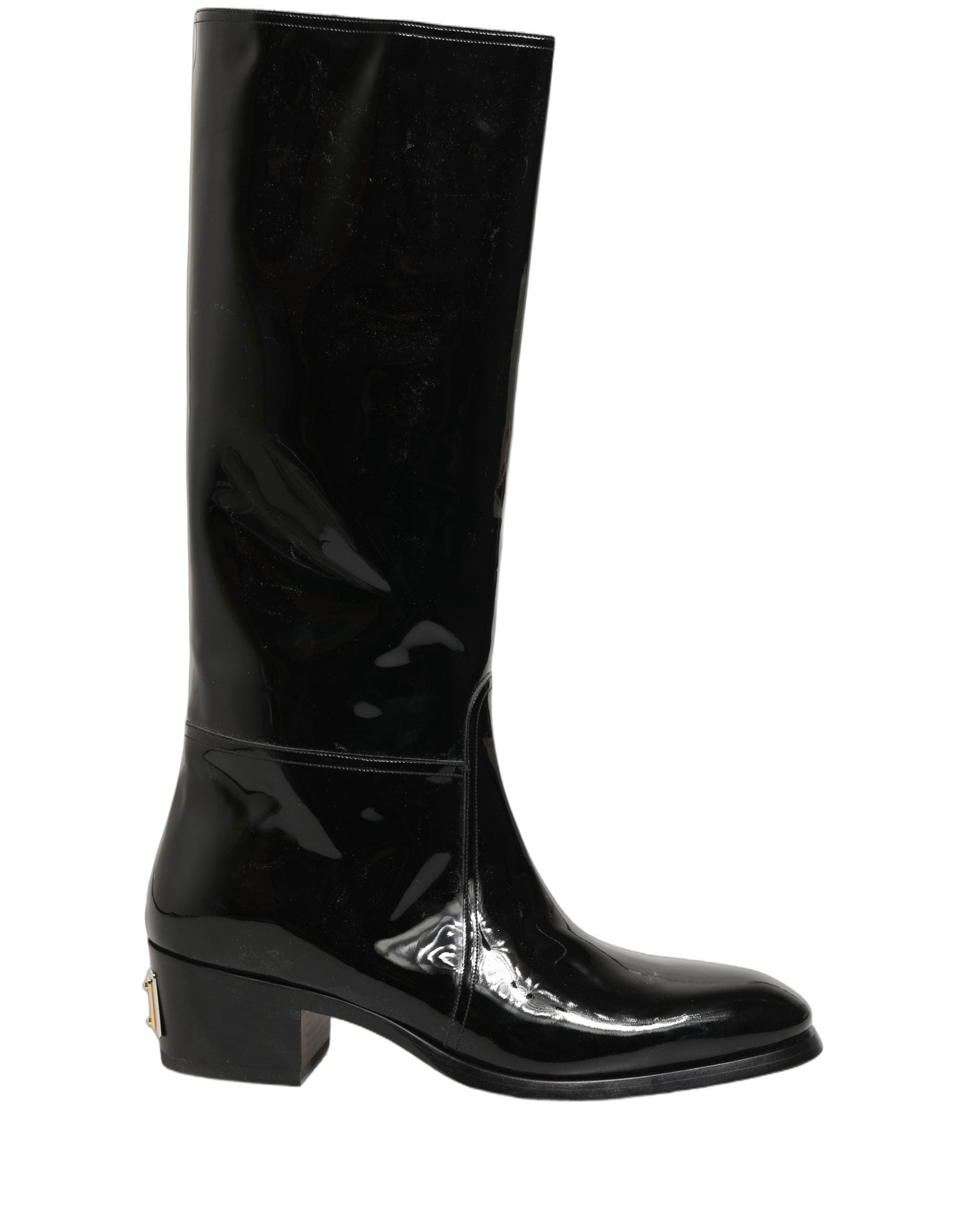 Dolce & Gabbana Black Leather Knee High Heels Boots Shoes Dolce & Gabbana