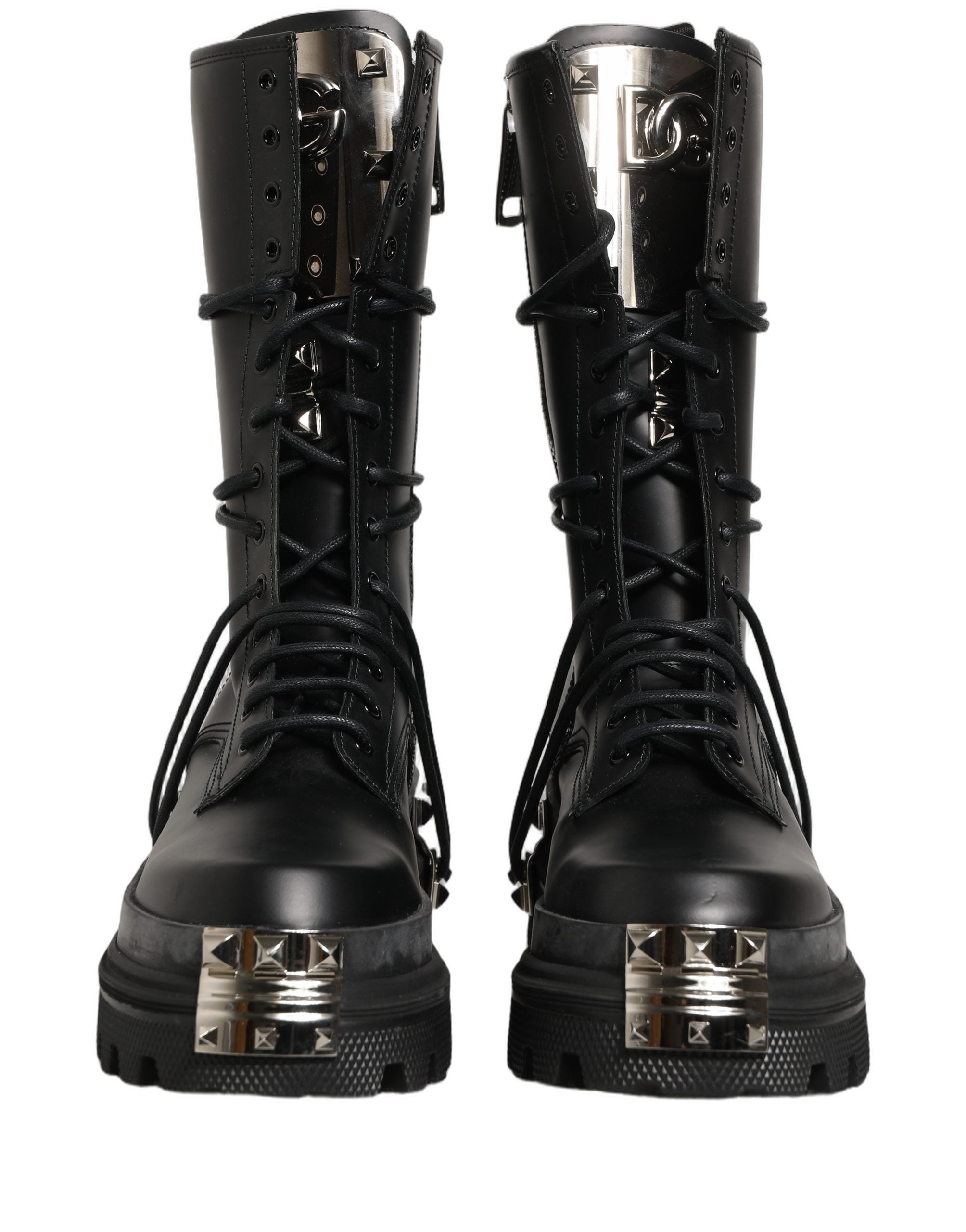 Dolce & Gabbana Black Stud Platform Combat High Boots Shoes Dolce & Gabbana