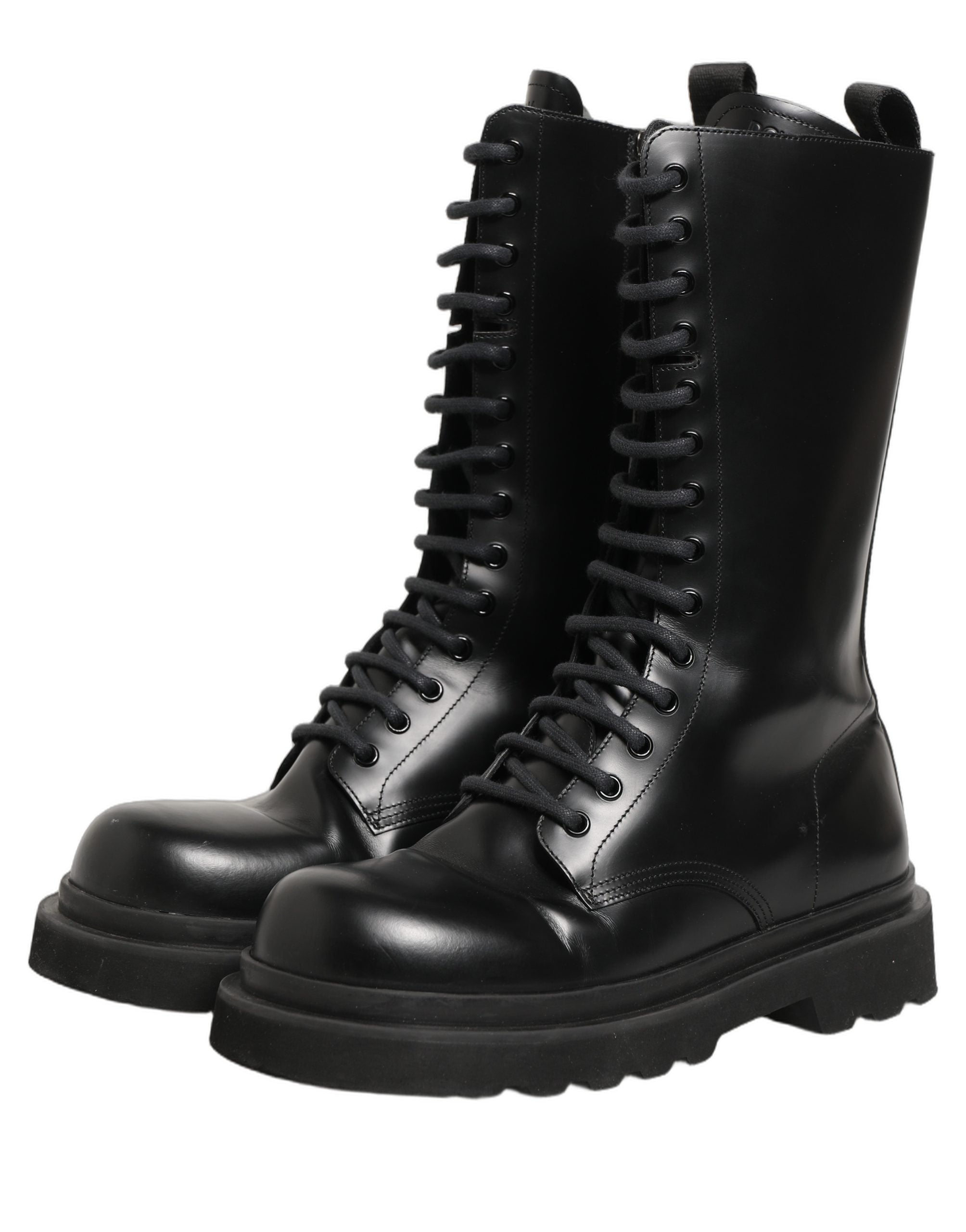 Dolce & Gabbana Black Leather Lace Up Men Combat Boots Shoes Dolce & Gabbana