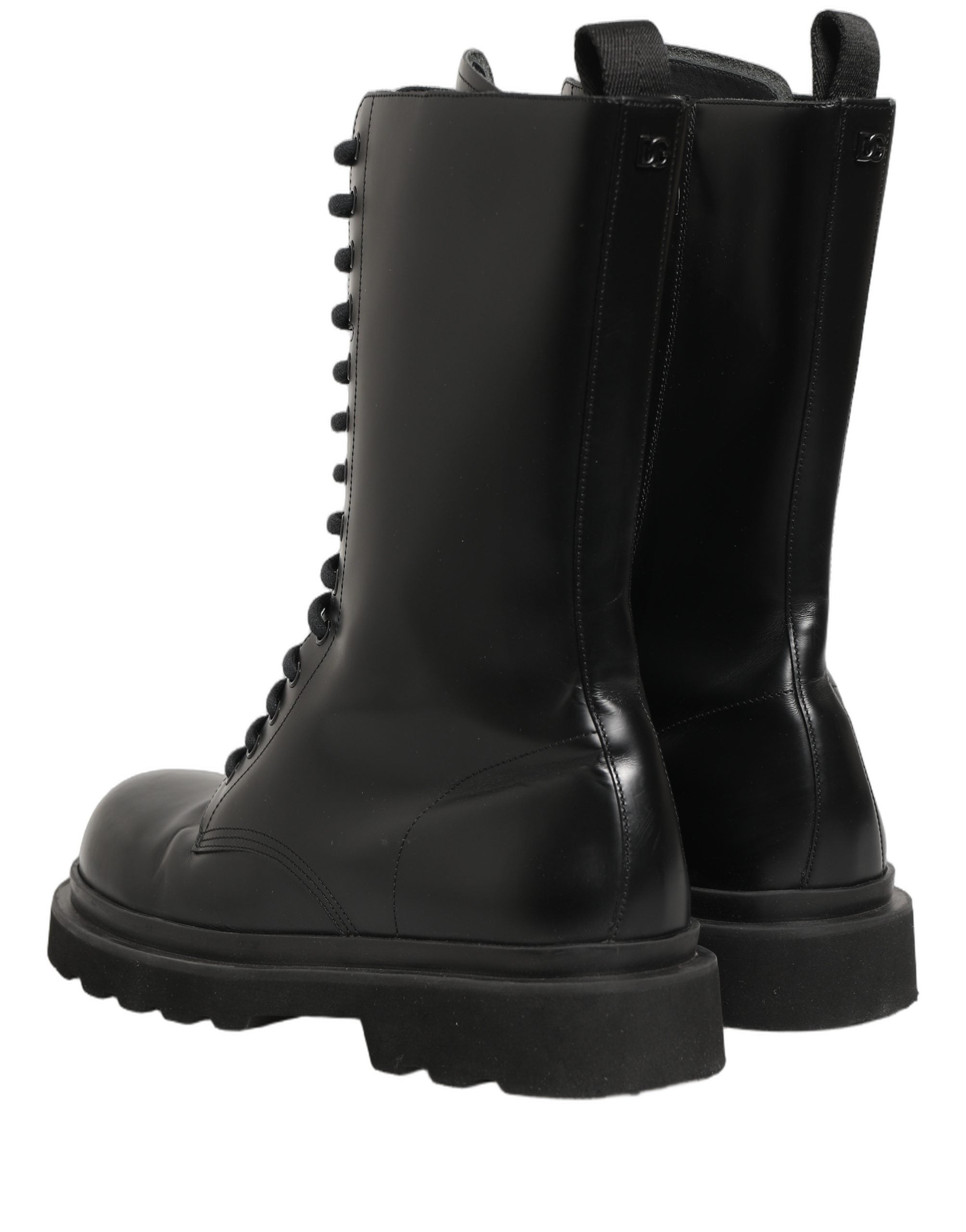 Dolce & Gabbana Black Leather Lace Up Men Combat Boots Shoes Dolce & Gabbana