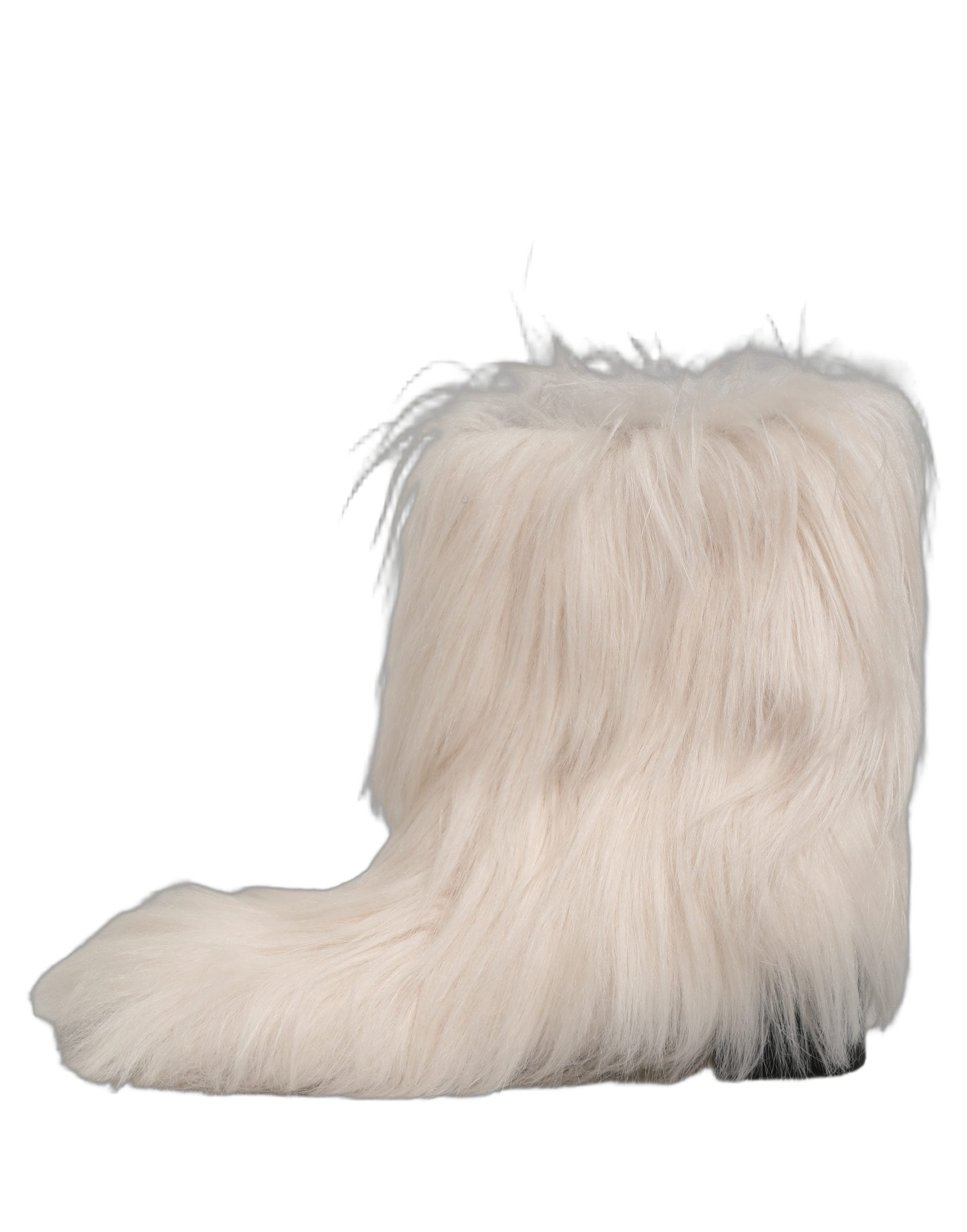 Dolce & Gabbana White Faux Fur Mid Calf Men Boots Shoes Dolce & Gabbana