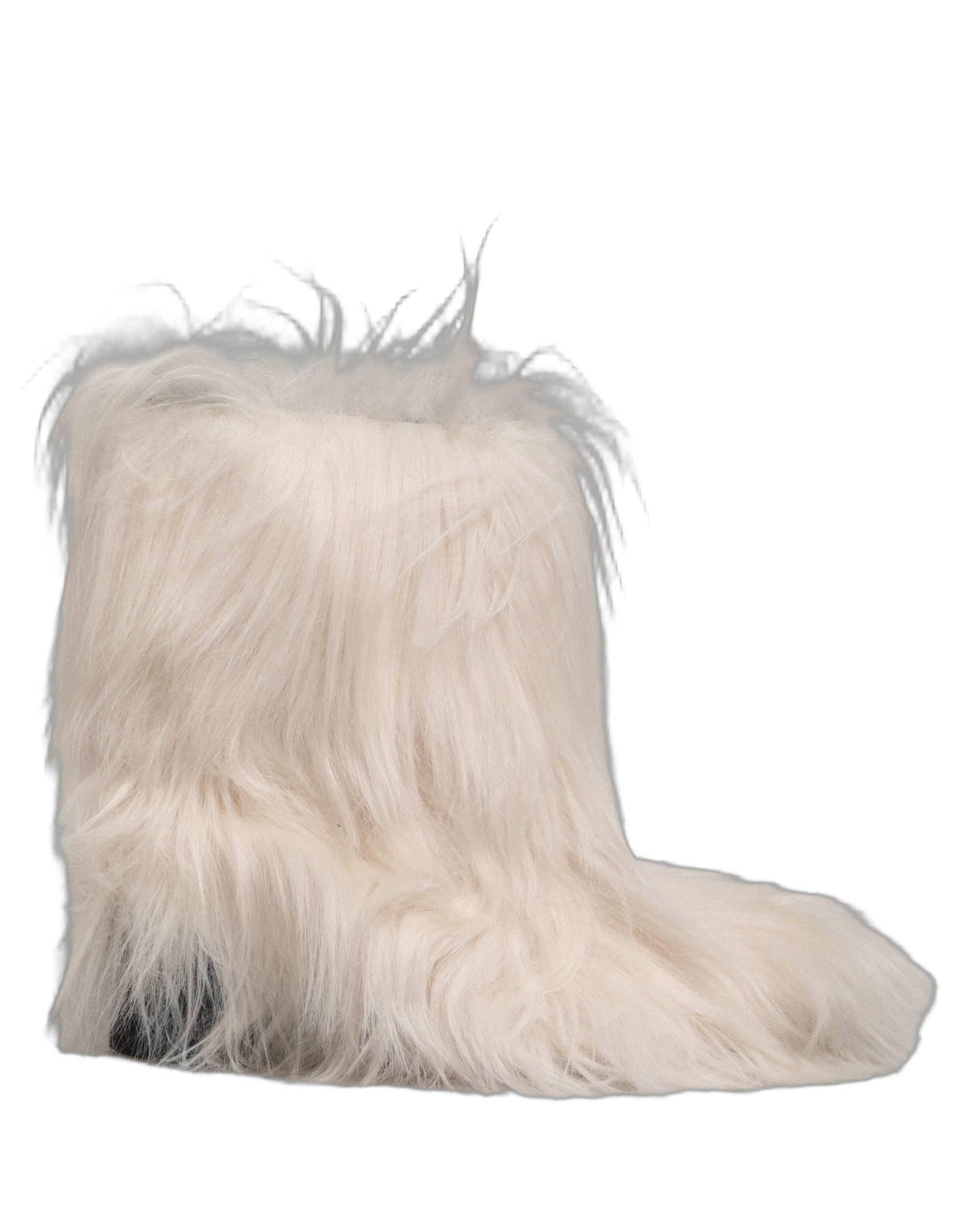 Dolce & Gabbana White Faux Fur Mid Calf Men Boots Shoes Dolce & Gabbana