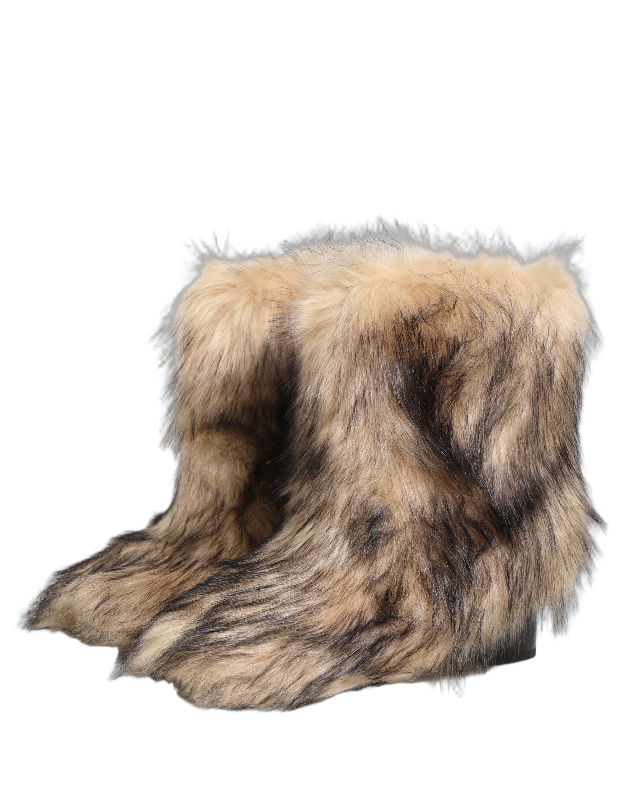 Dolce & Gabbana Brown Faux Fur Mid Calf Men Boots Shoes Dolce & Gabbana