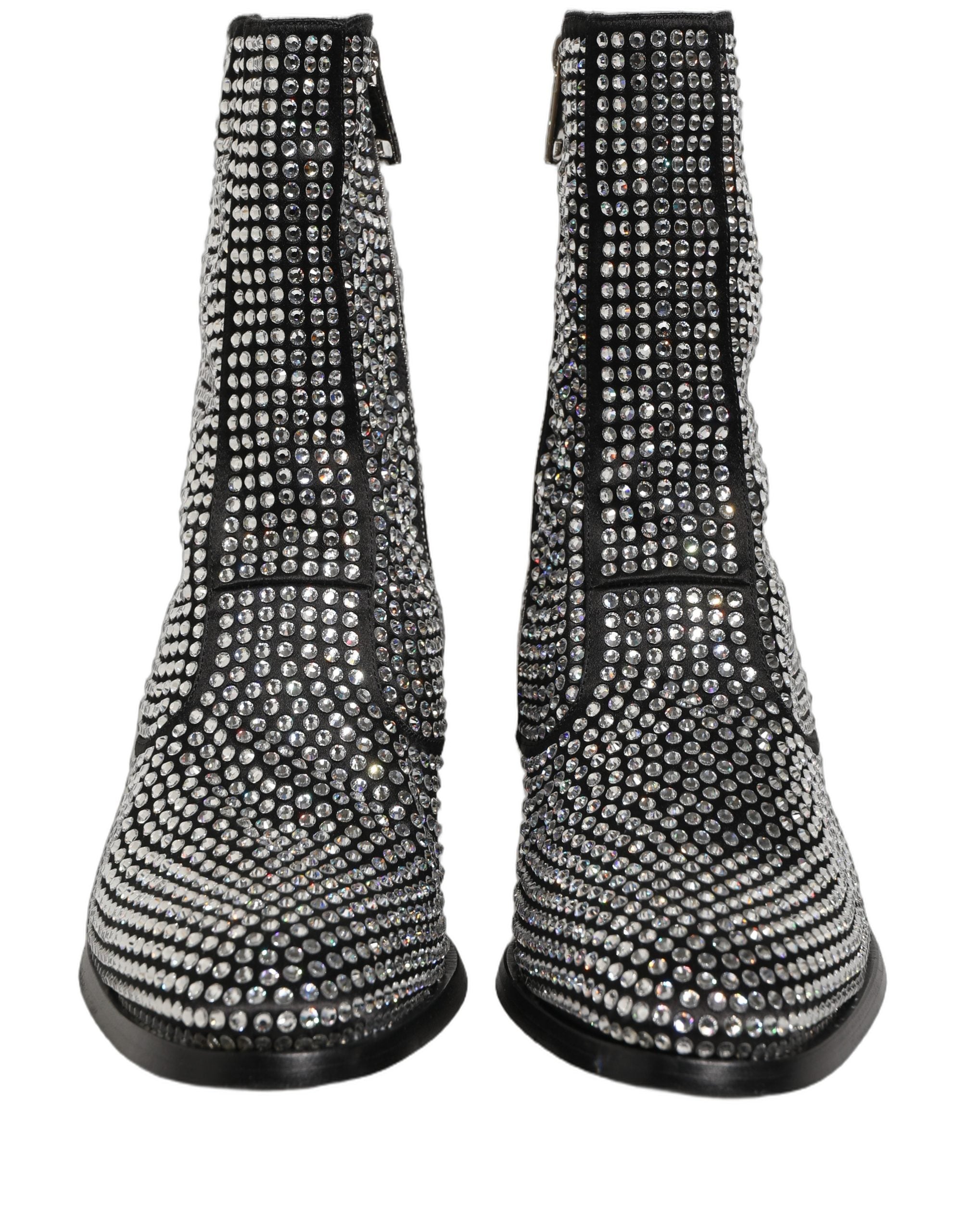 Dolce & Gabbana Black Crystal Embellished Ankle Boots Shoes Dolce & Gabbana