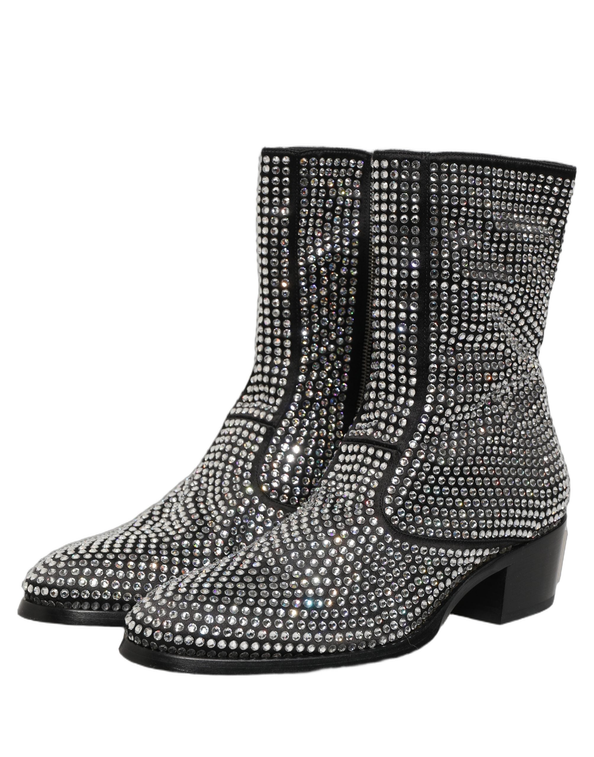 Dolce & Gabbana Black Crystal Embellished Ankle Boots Shoes Dolce & Gabbana