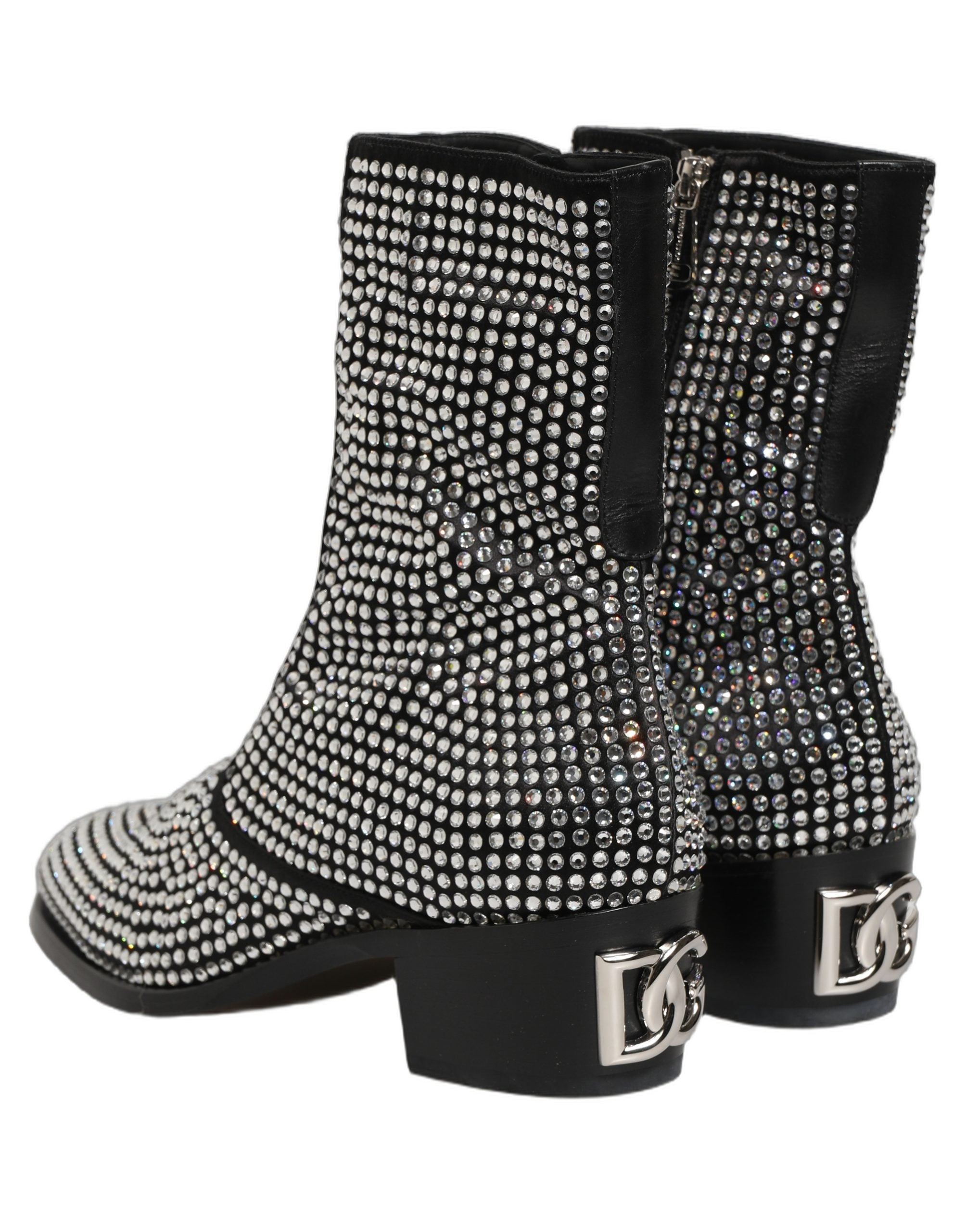 Dolce & Gabbana Black Crystal Embellished Ankle Boots Shoes Dolce & Gabbana