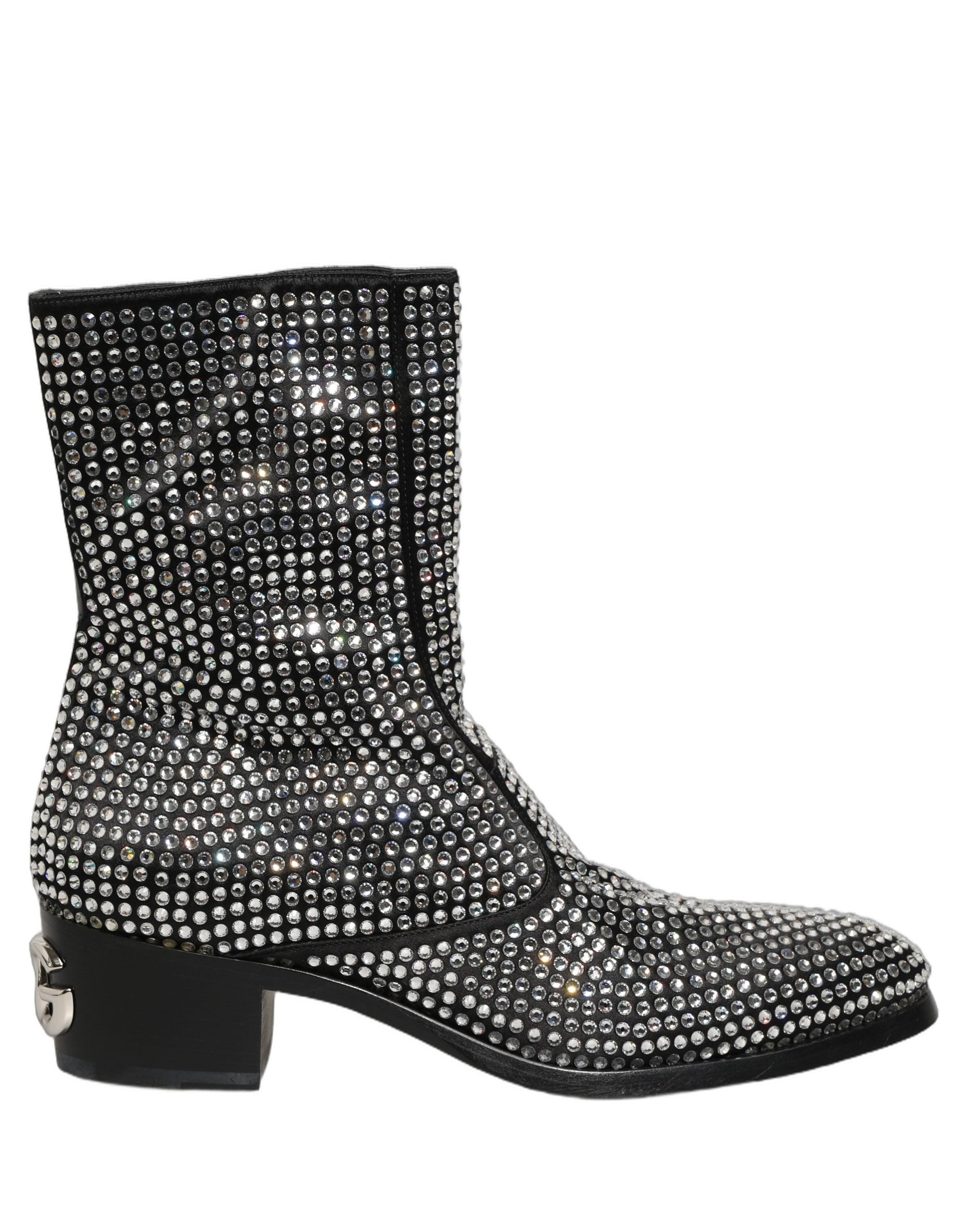 Dolce & Gabbana Black Crystal Embellished Ankle Boots Shoes Dolce & Gabbana