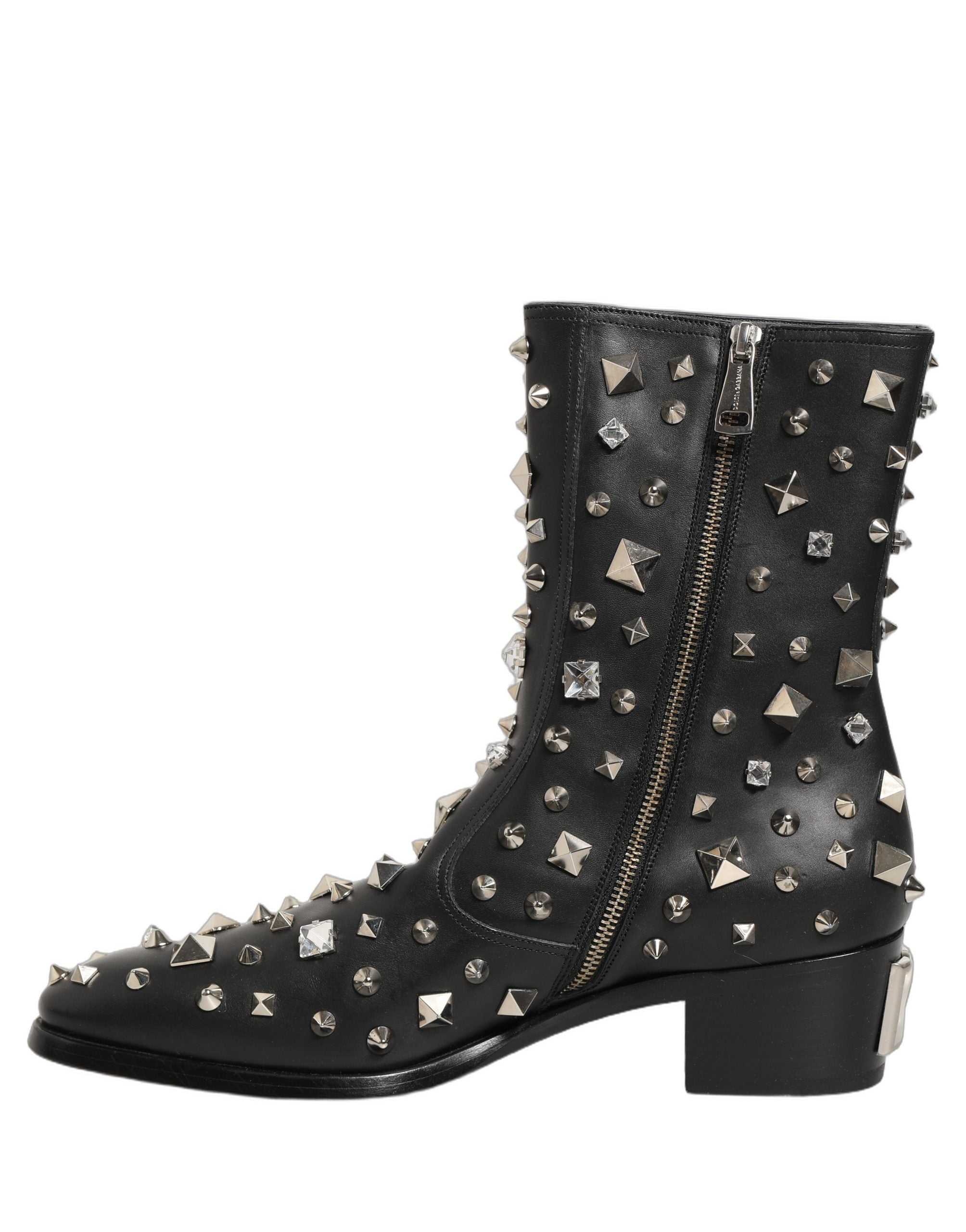 Dolce & Gabbana Black Crystal Embellished Short Boots Shoes Dolce & Gabbana