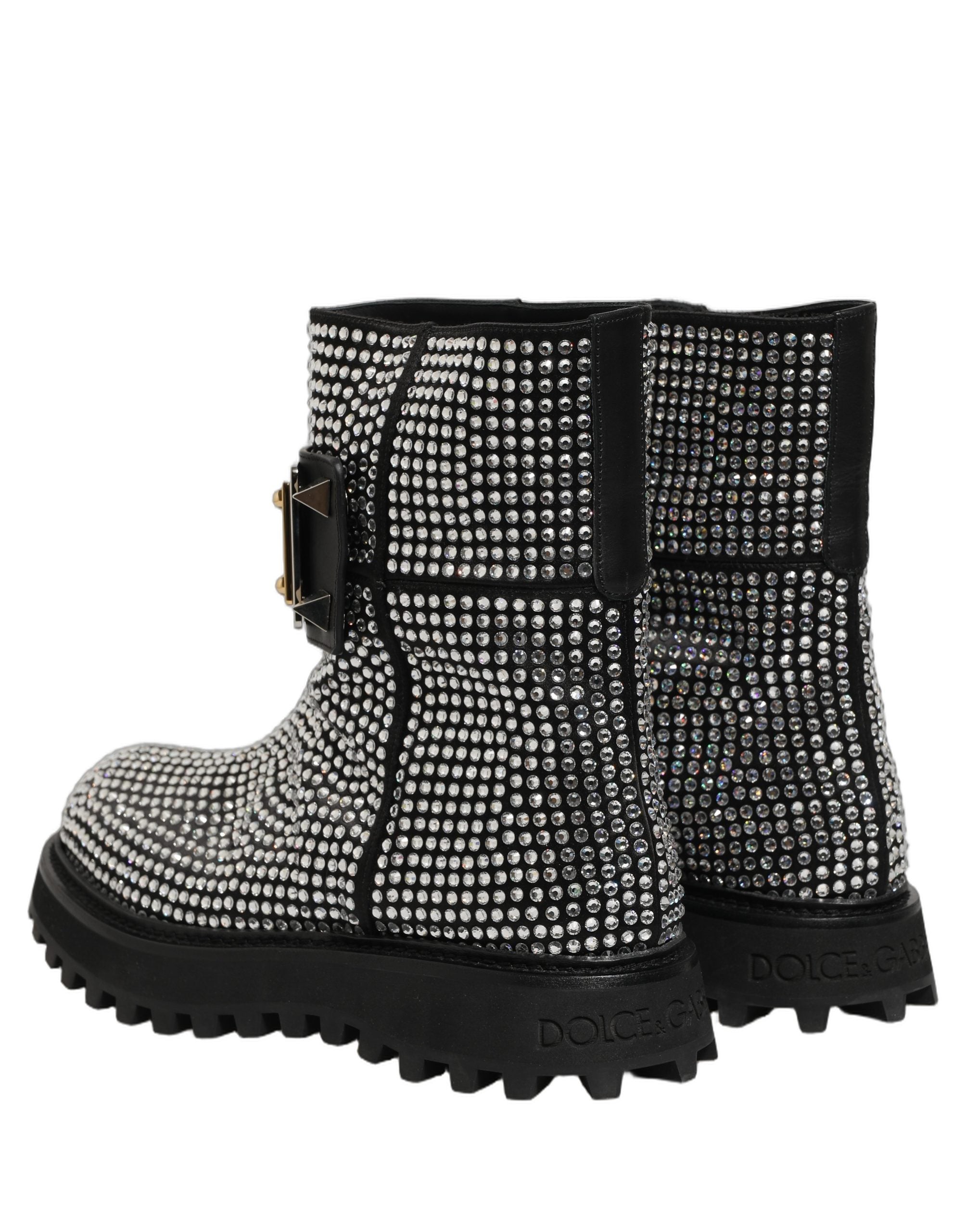 Dolce & Gabbana Black Crystal Embellished Short Boots Shoes Dolce & Gabbana
