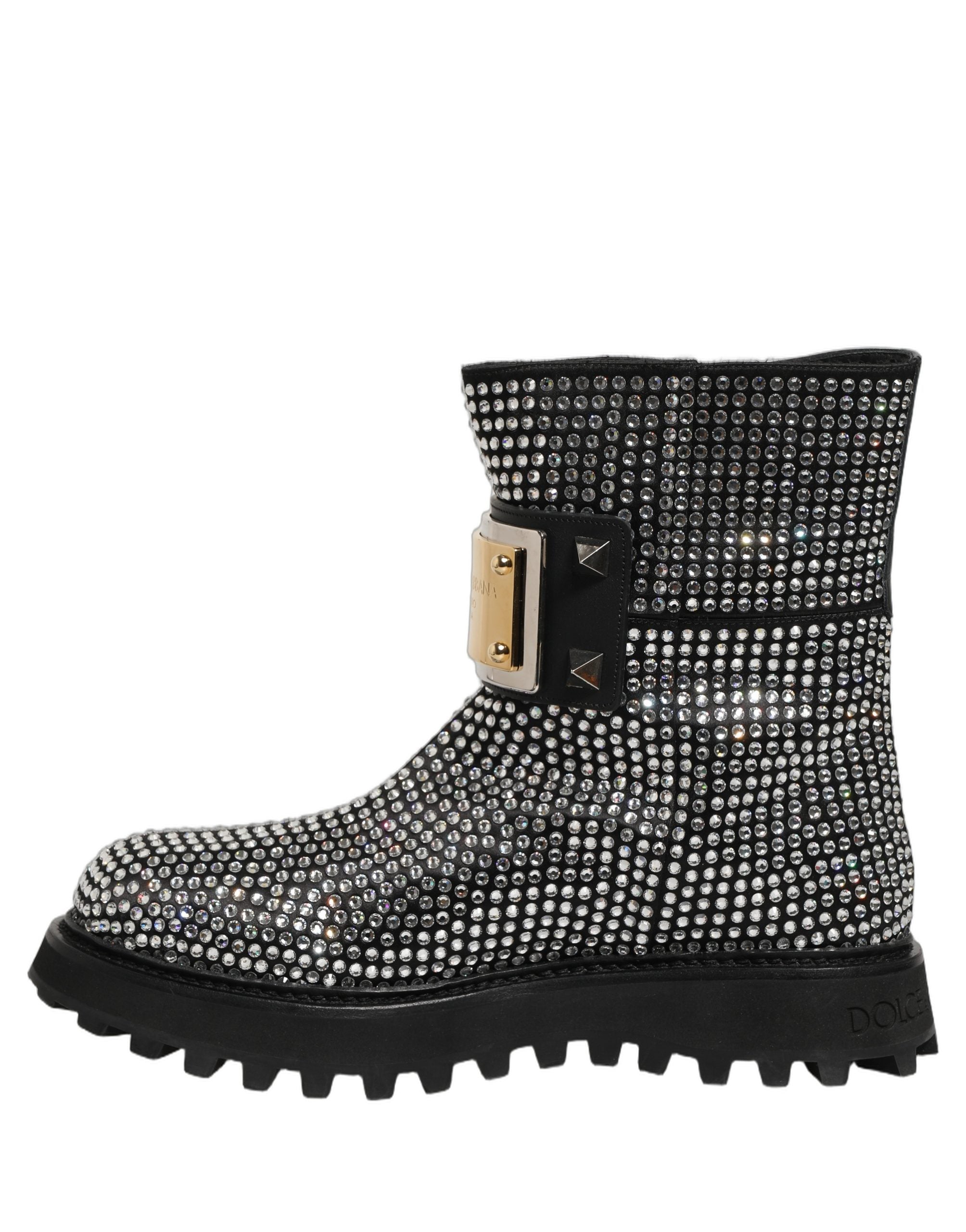 Dolce & Gabbana Black Crystal Embellished Short Boots Shoes Dolce & Gabbana