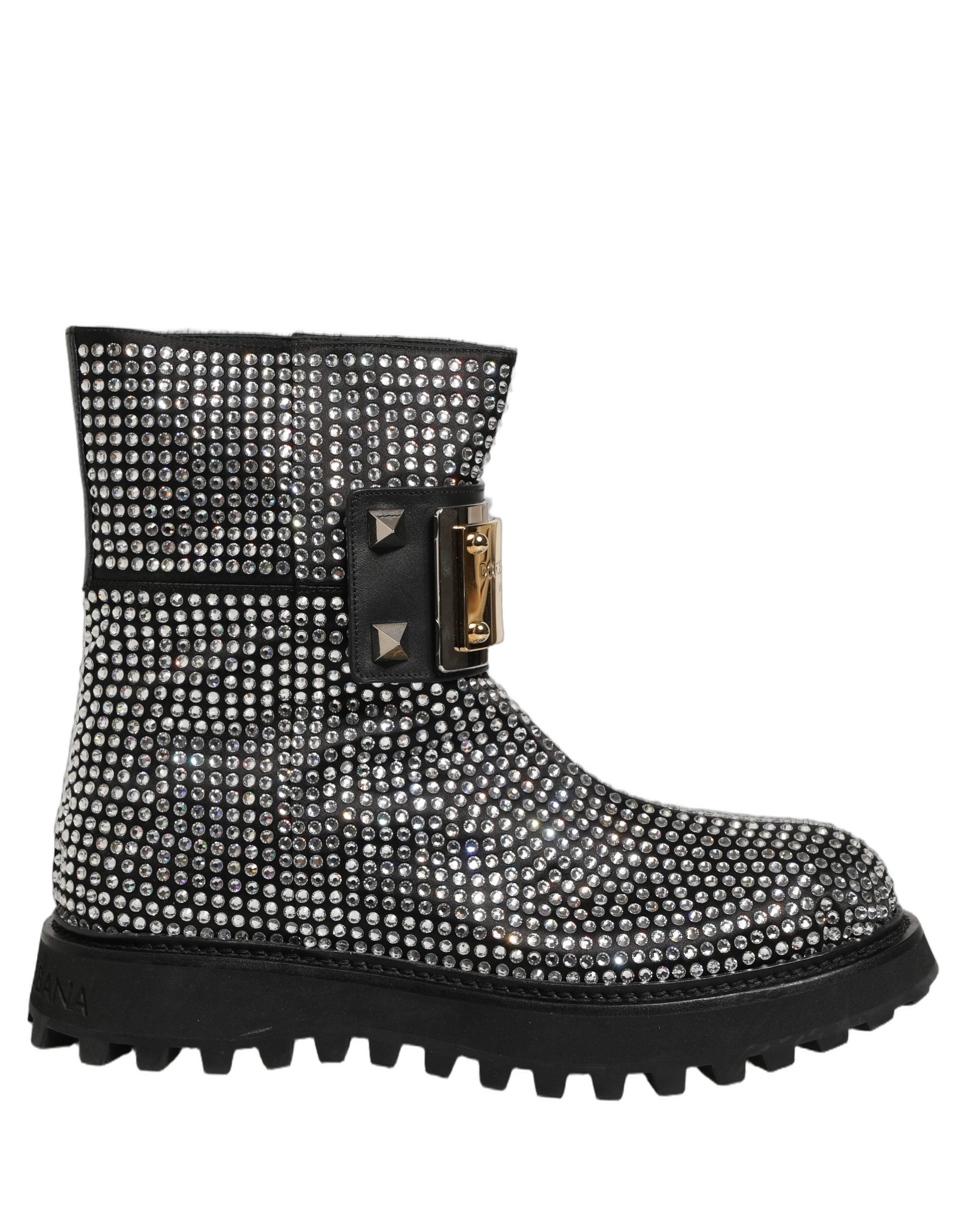 Dolce & Gabbana Black Crystal Embellished Short Boots Shoes Dolce & Gabbana