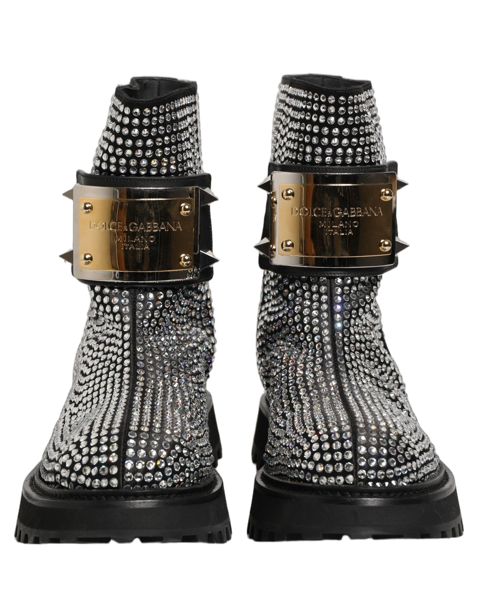 Dolce & Gabbana Black Crystal Embellished Short Boots Shoes Dolce & Gabbana