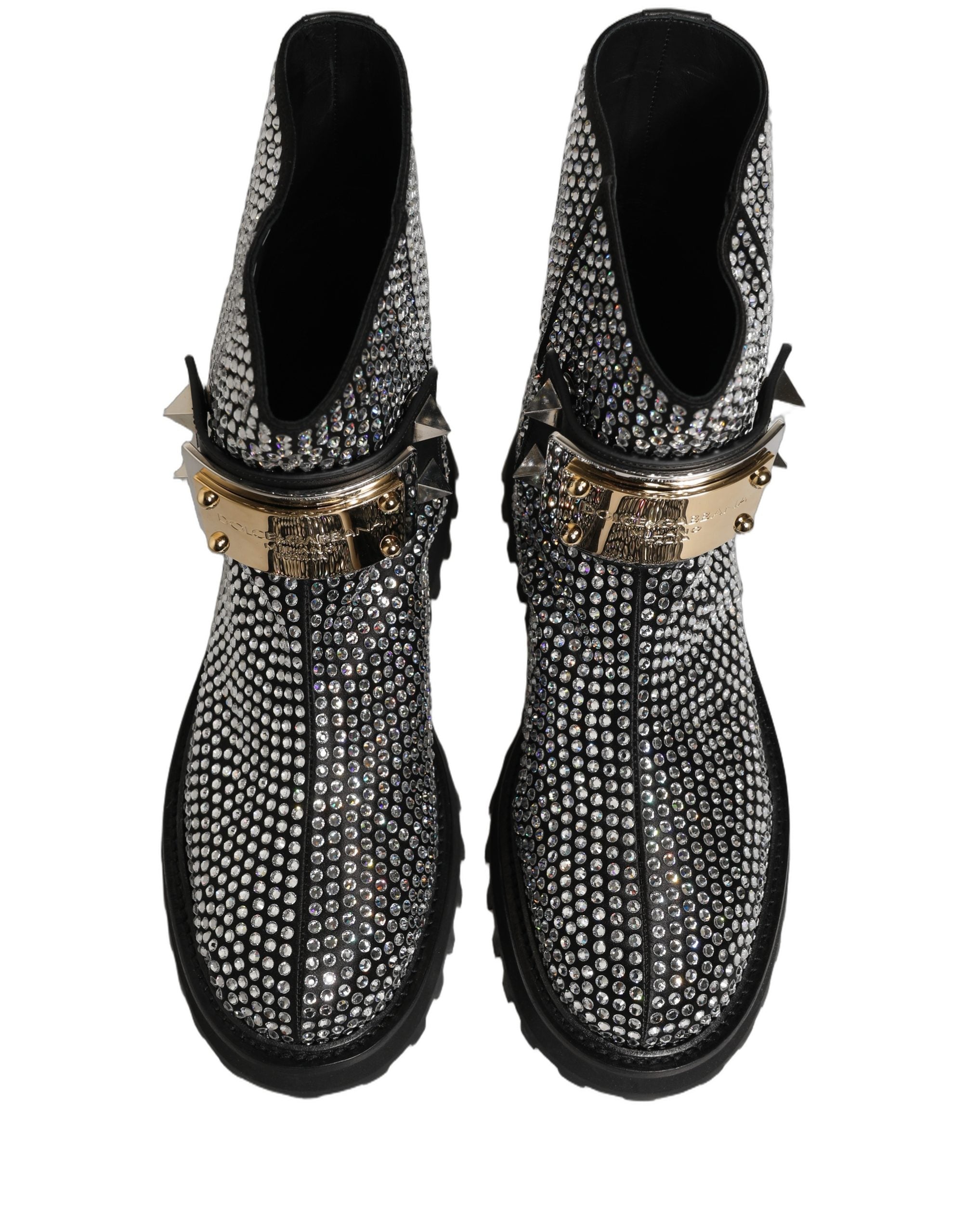 Dolce & Gabbana Black Crystal Embellished Short Boots Shoes Dolce & Gabbana