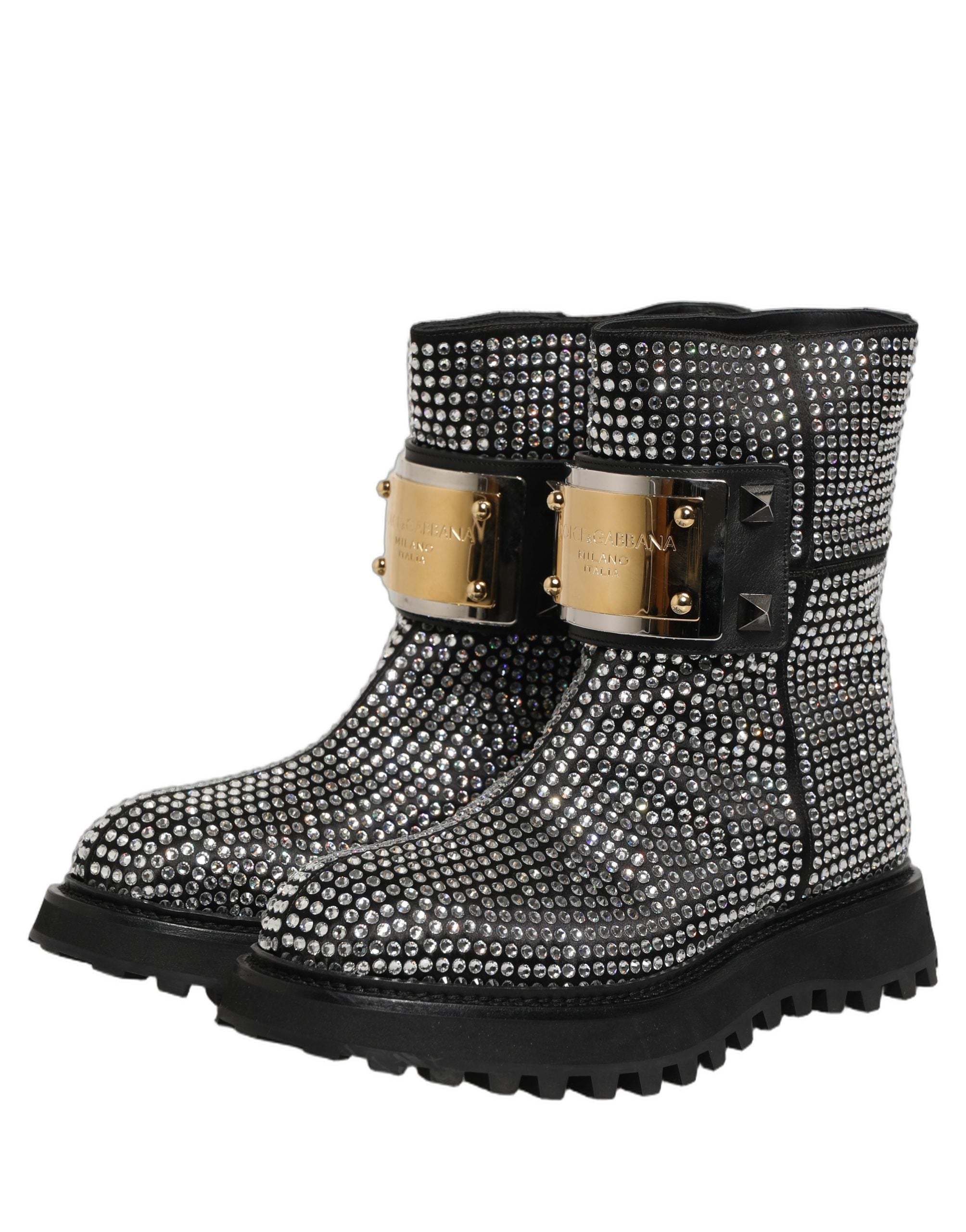 Dolce & Gabbana Black Crystal Embellished Short Boots Shoes Dolce & Gabbana