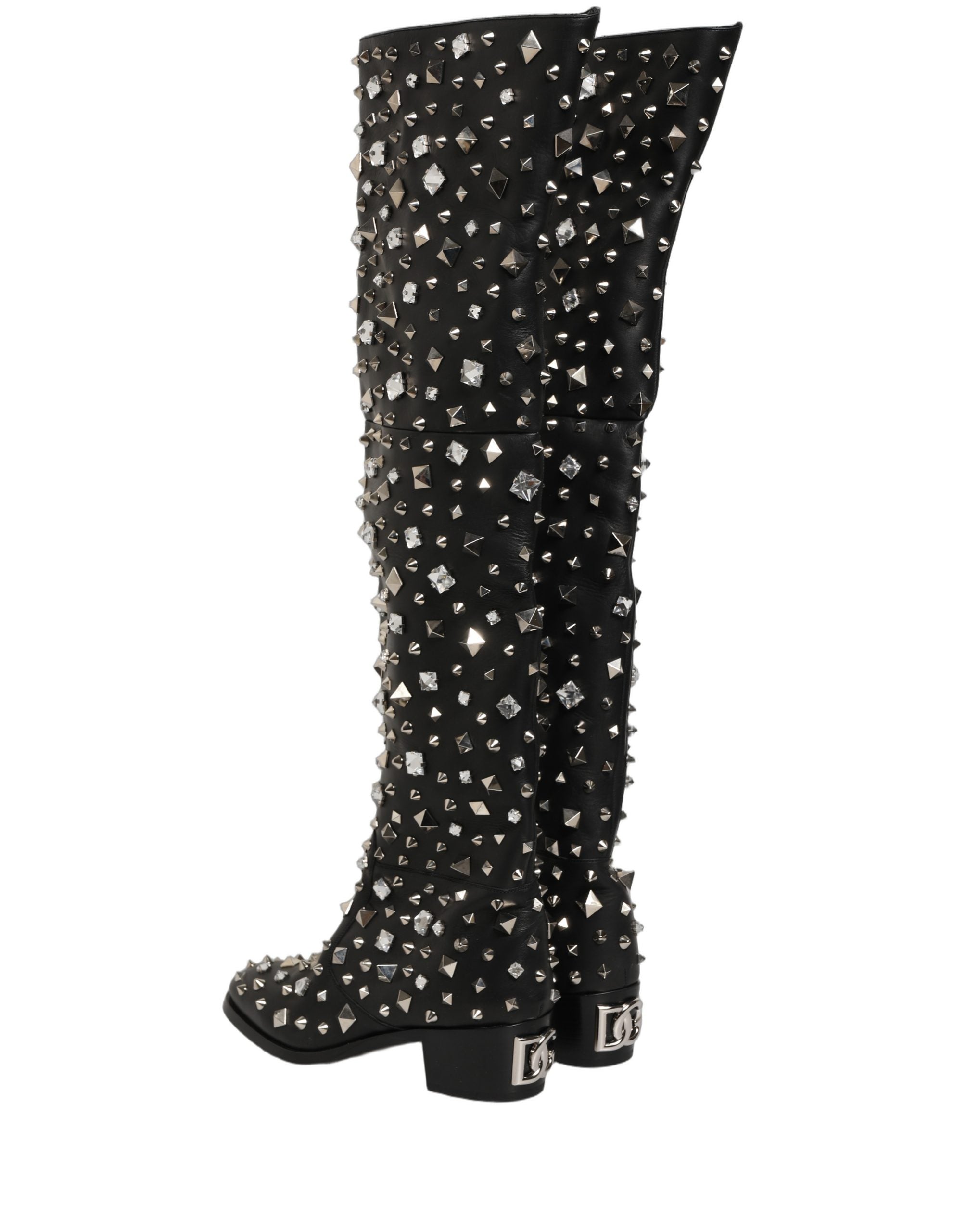 Dolce & Gabbana Black Crystal Embellished High Boots Shoes Dolce & Gabbana