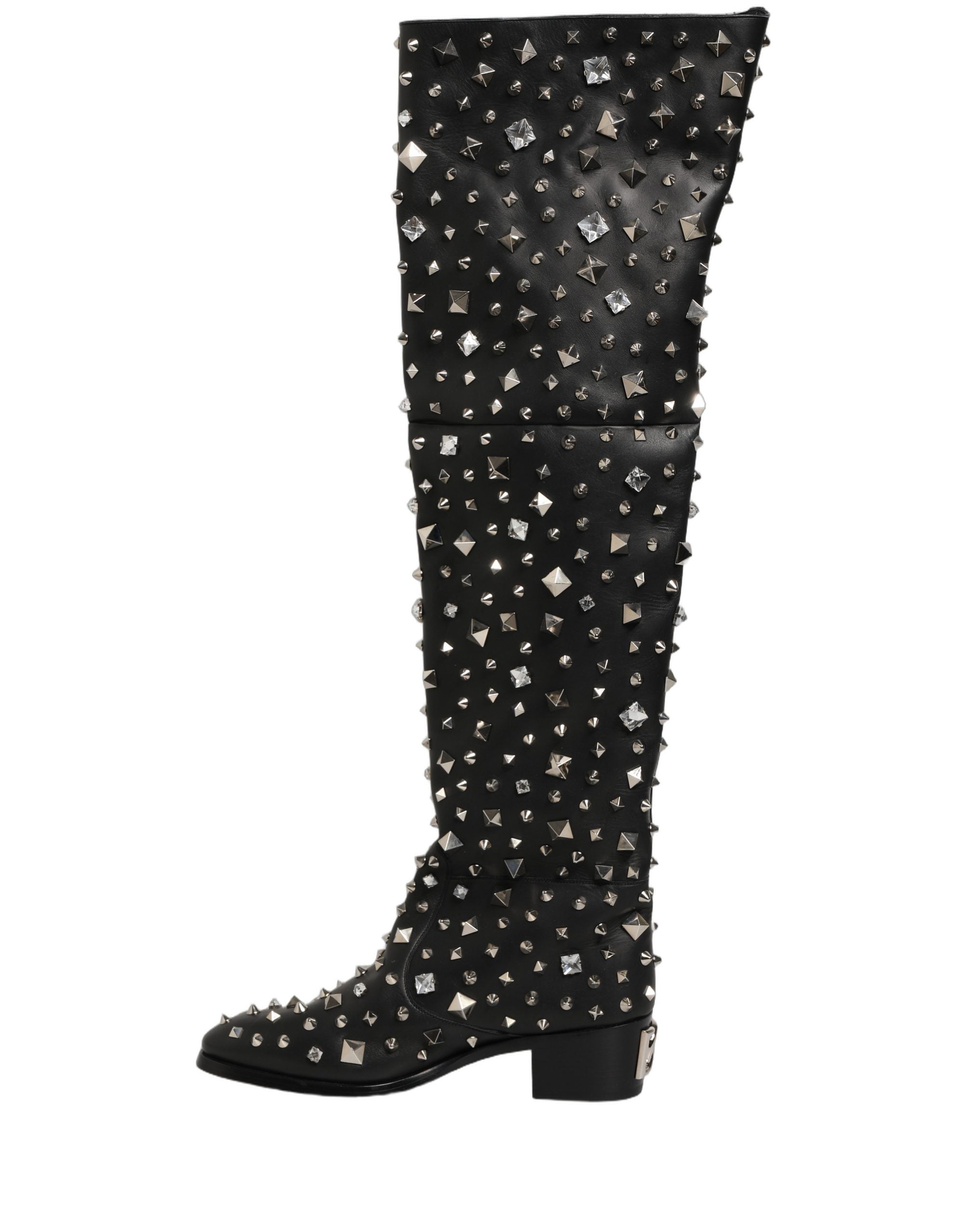 Dolce & Gabbana Black Crystal Embellished High Boots Shoes Dolce & Gabbana