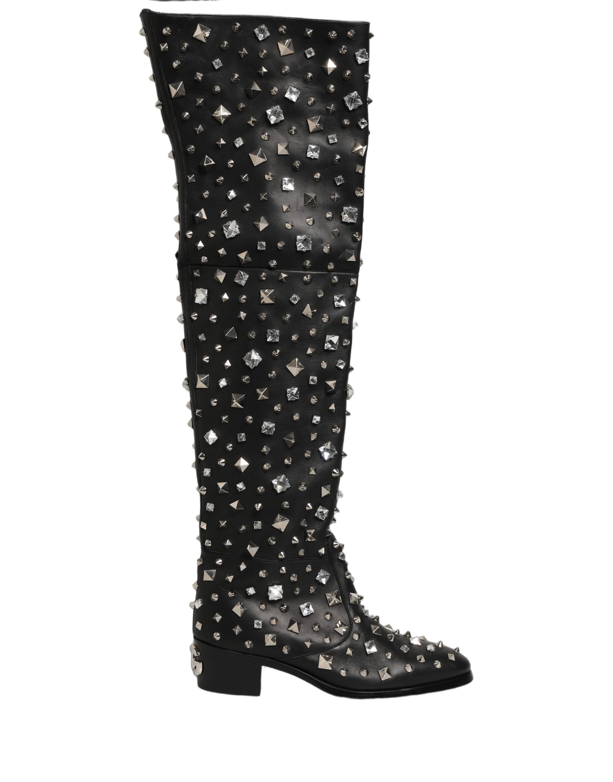 Dolce & Gabbana Black Crystal Embellished High Boots Shoes Dolce & Gabbana