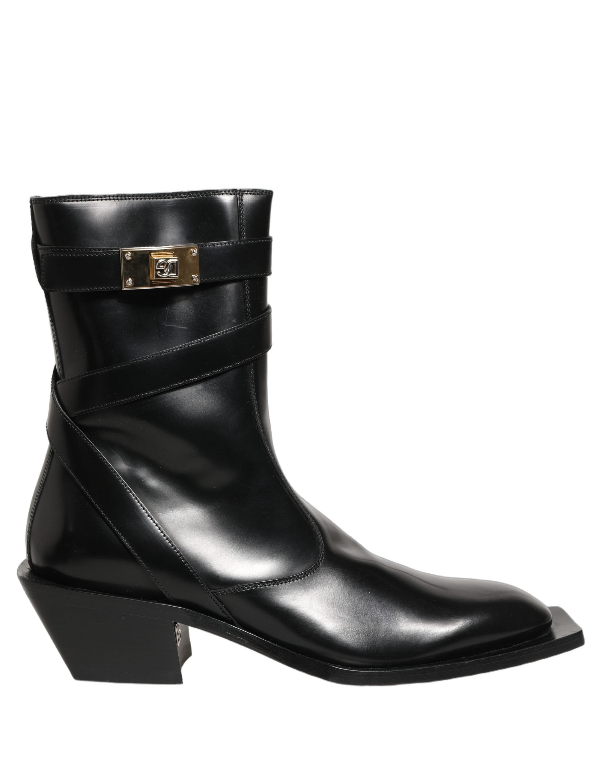 Dolce & Gabbana Black Leather DG Plaque Mid Calf Boots Shoes Dolce & Gabbana