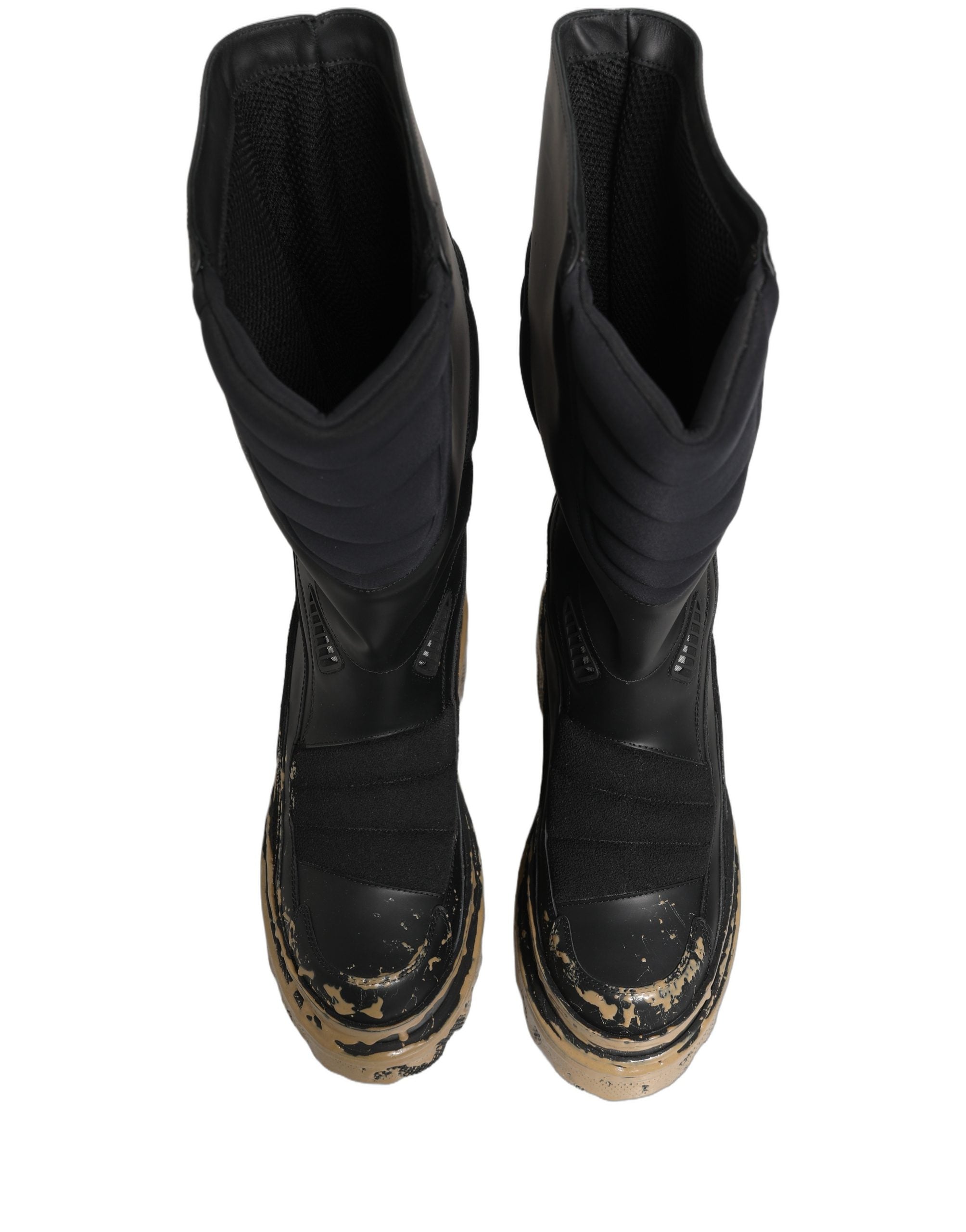 Dolce & Gabbana Black Leather Biker Mid Calf Men Boots Shoes Dolce & Gabbana