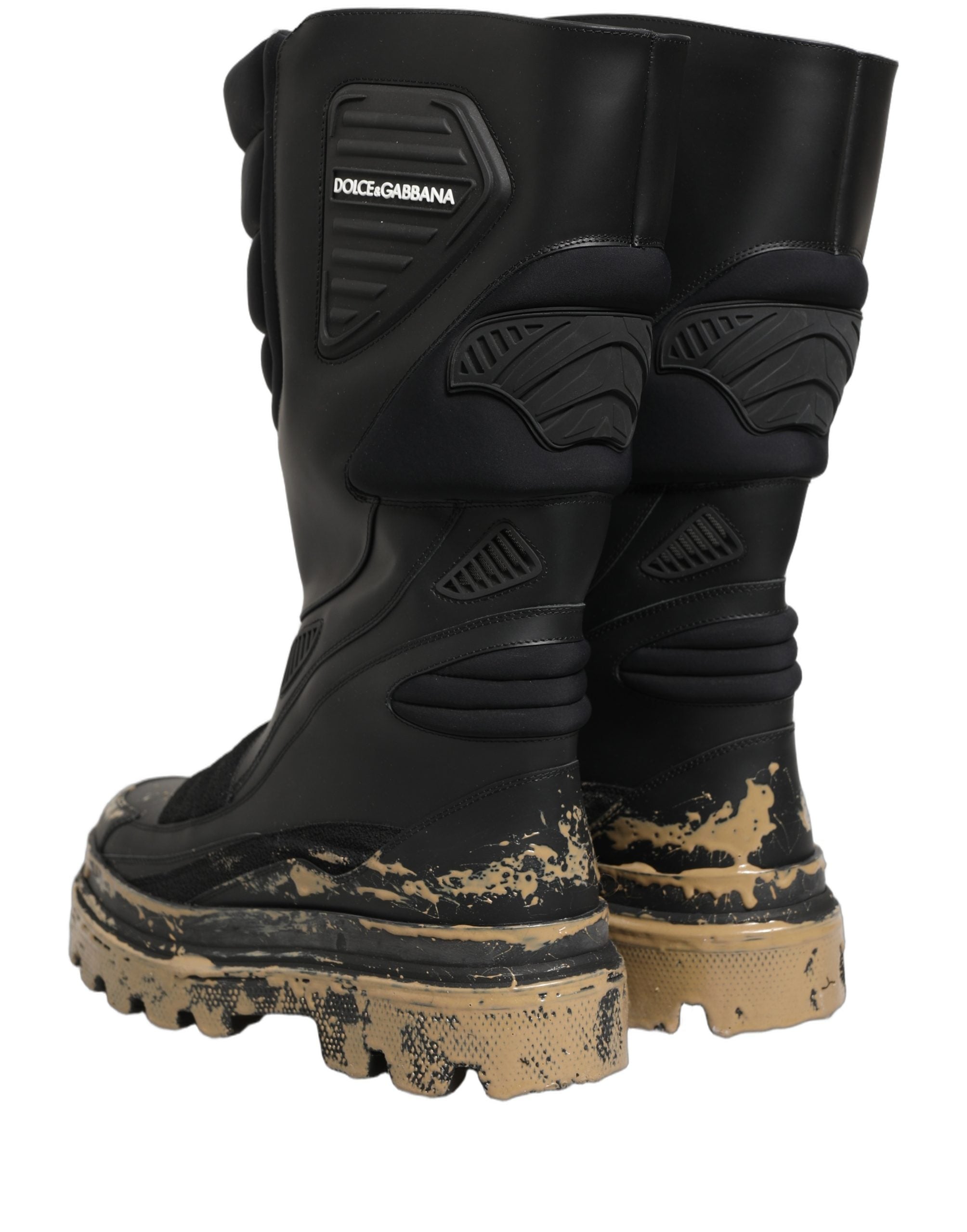 Dolce & Gabbana Black Leather Biker Mid Calf Men Boots Shoes Dolce & Gabbana