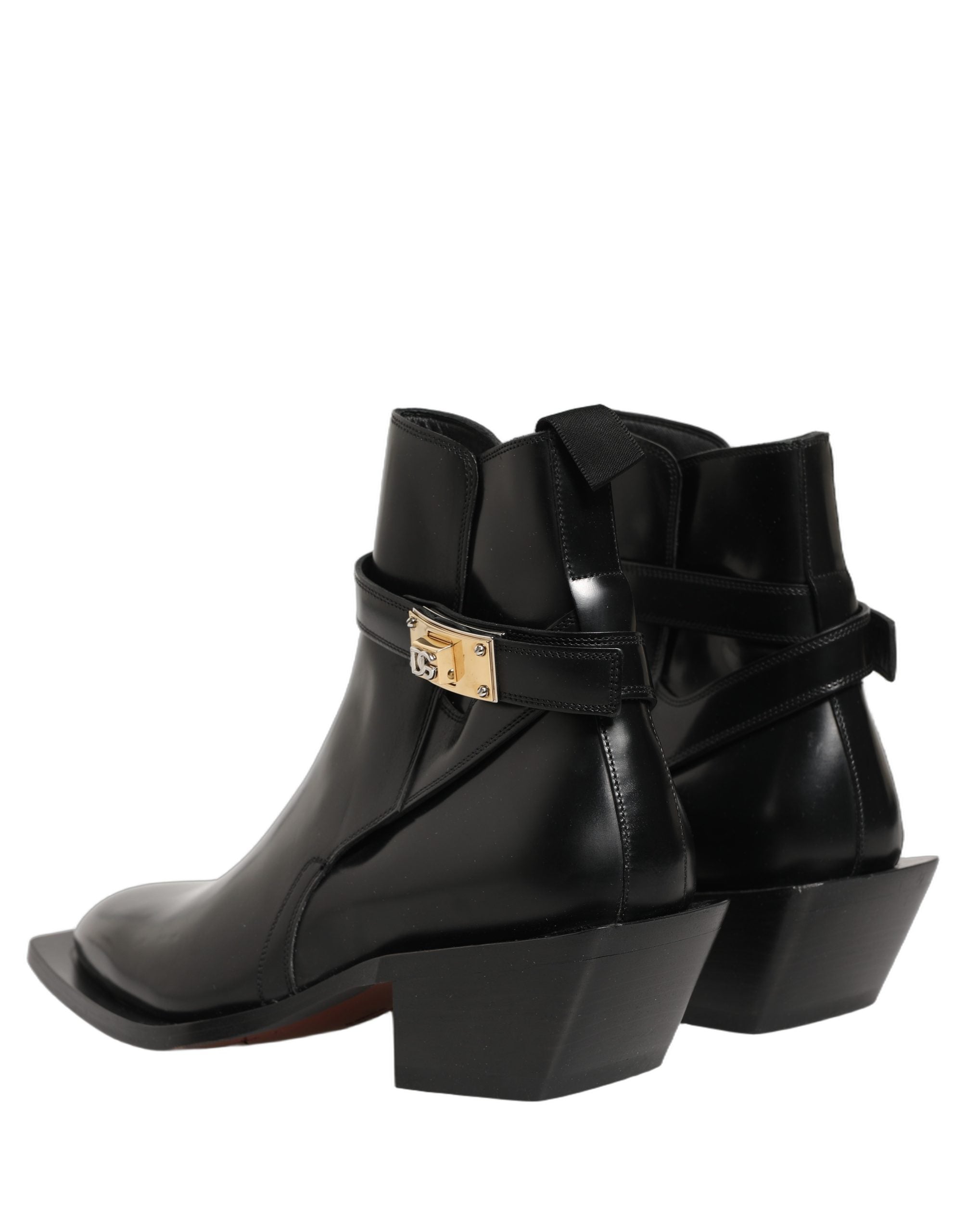 Dolce & Gabbana Black Leather DG Plaque Ankle Boots Shoes Dolce & Gabbana