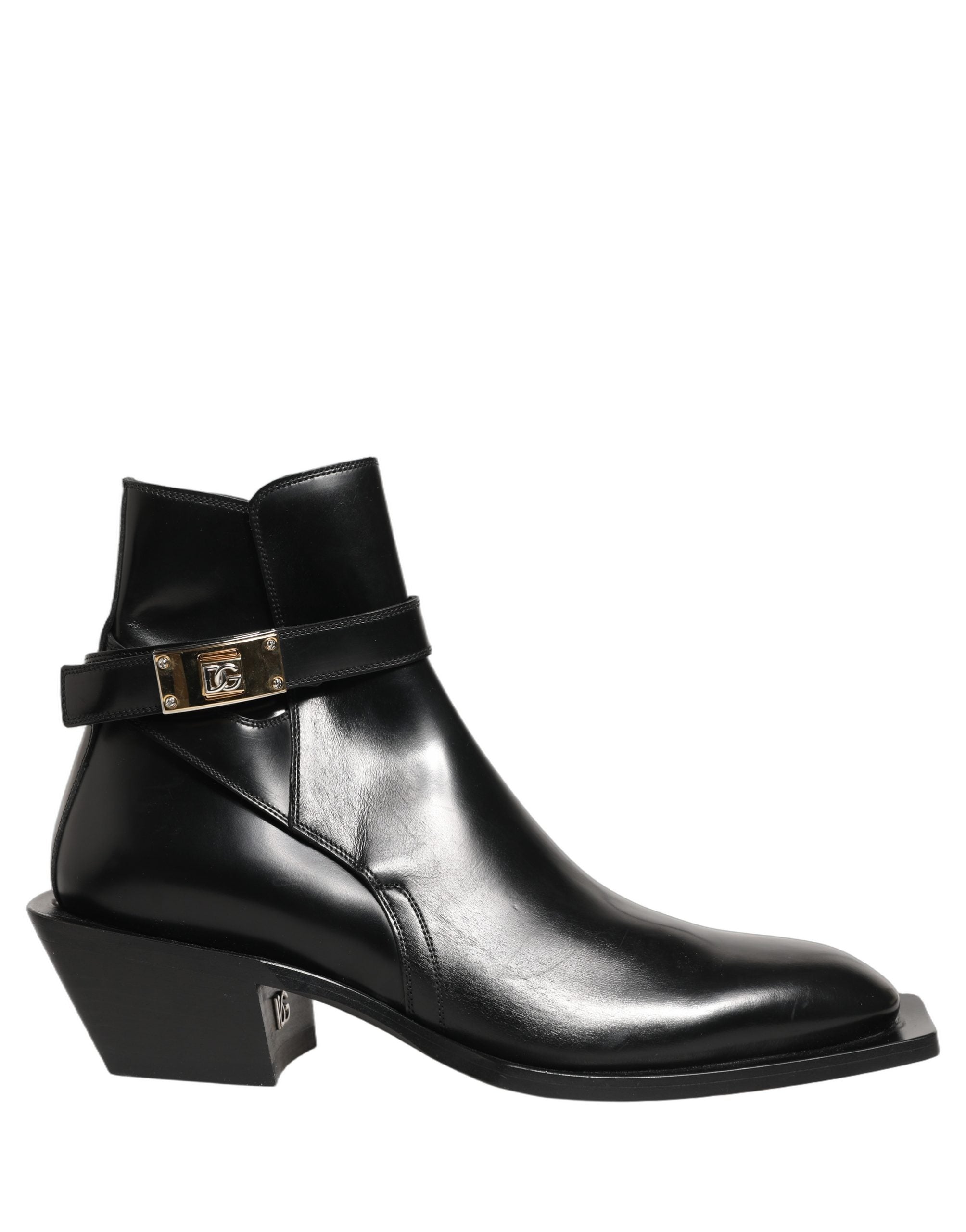 Dolce & Gabbana Black Leather DG Plaque Ankle Boots Shoes Dolce & Gabbana