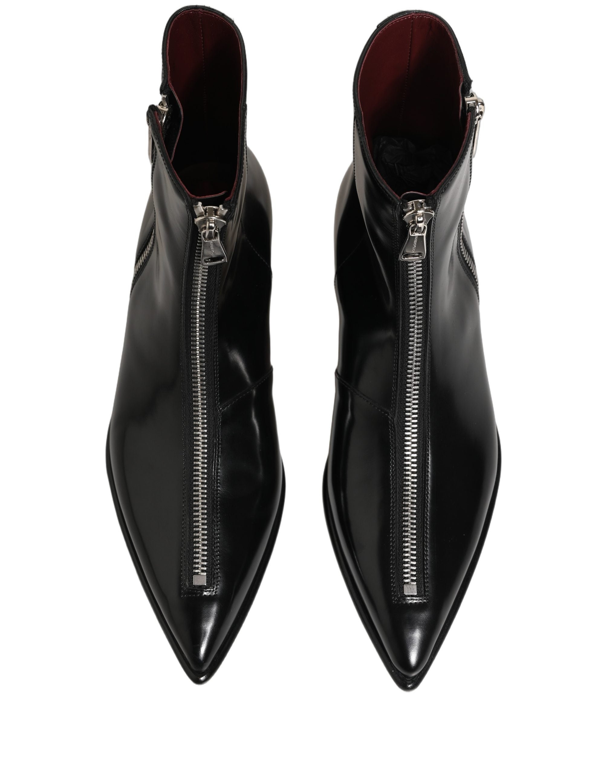 Dolce & Gabbana Black Leather Zipper Mid Calf Men Boots Shoes Dolce & Gabbana