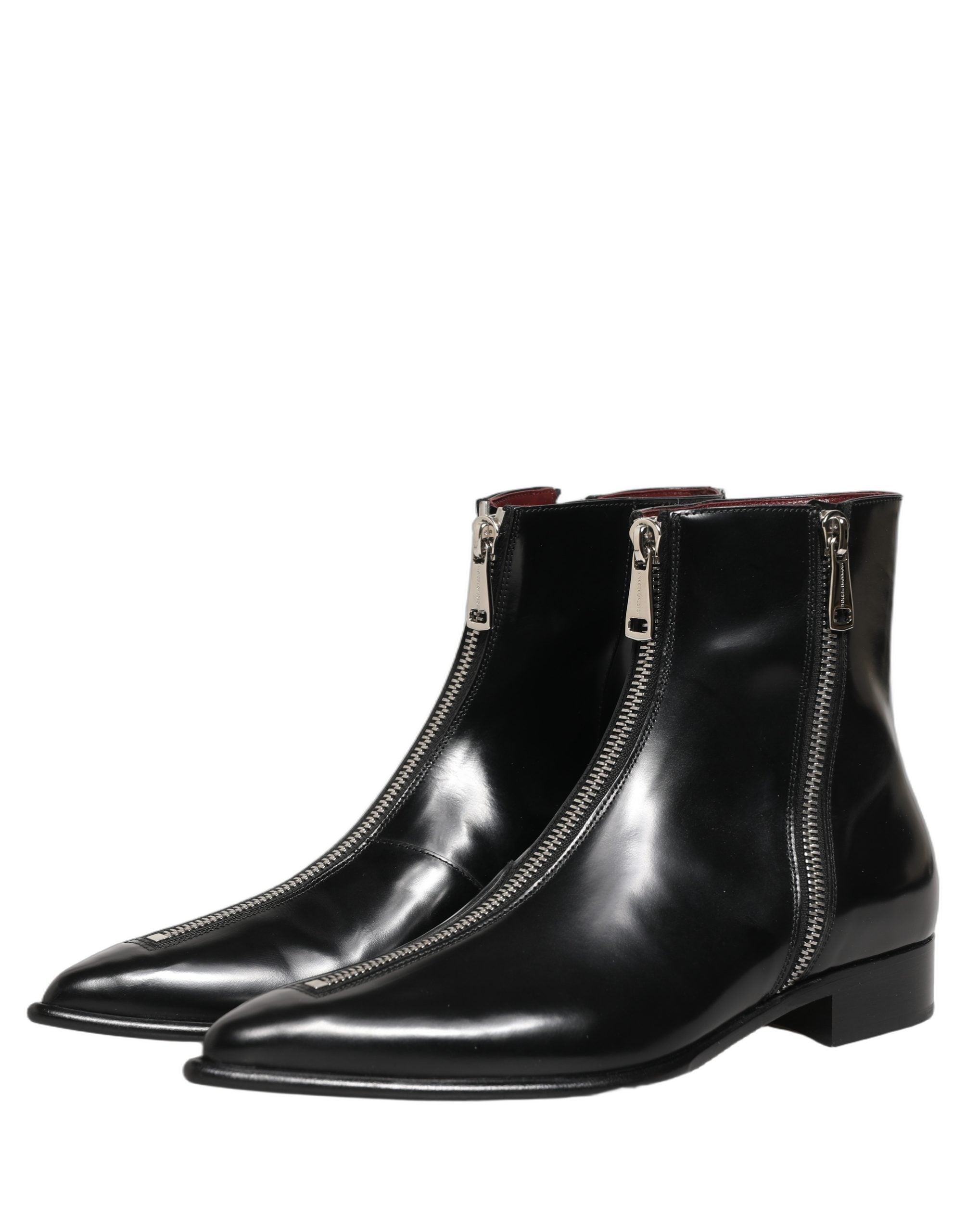 Dolce & Gabbana Black Leather Zipper Mid Calf Men Boots Shoes Dolce & Gabbana
