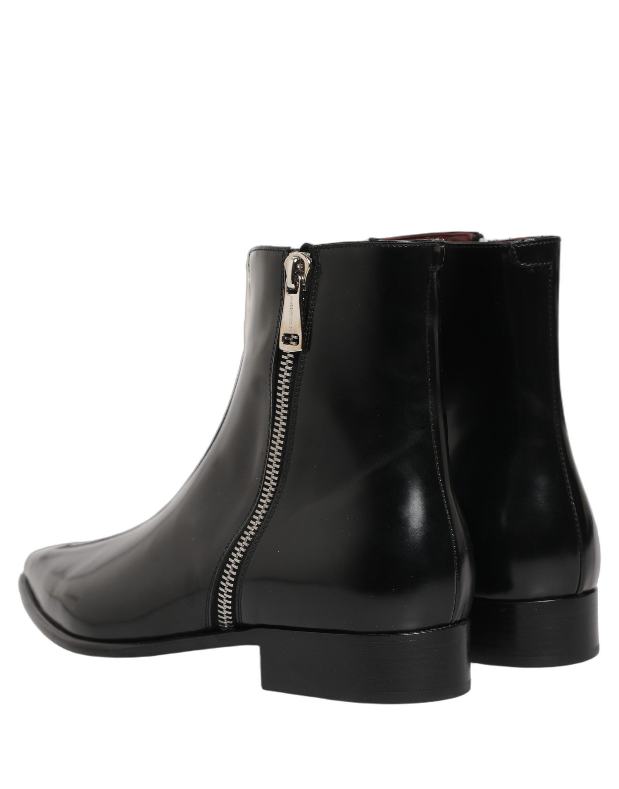 Dolce & Gabbana Black Leather Zipper Mid Calf Men Boots Shoes Dolce & Gabbana