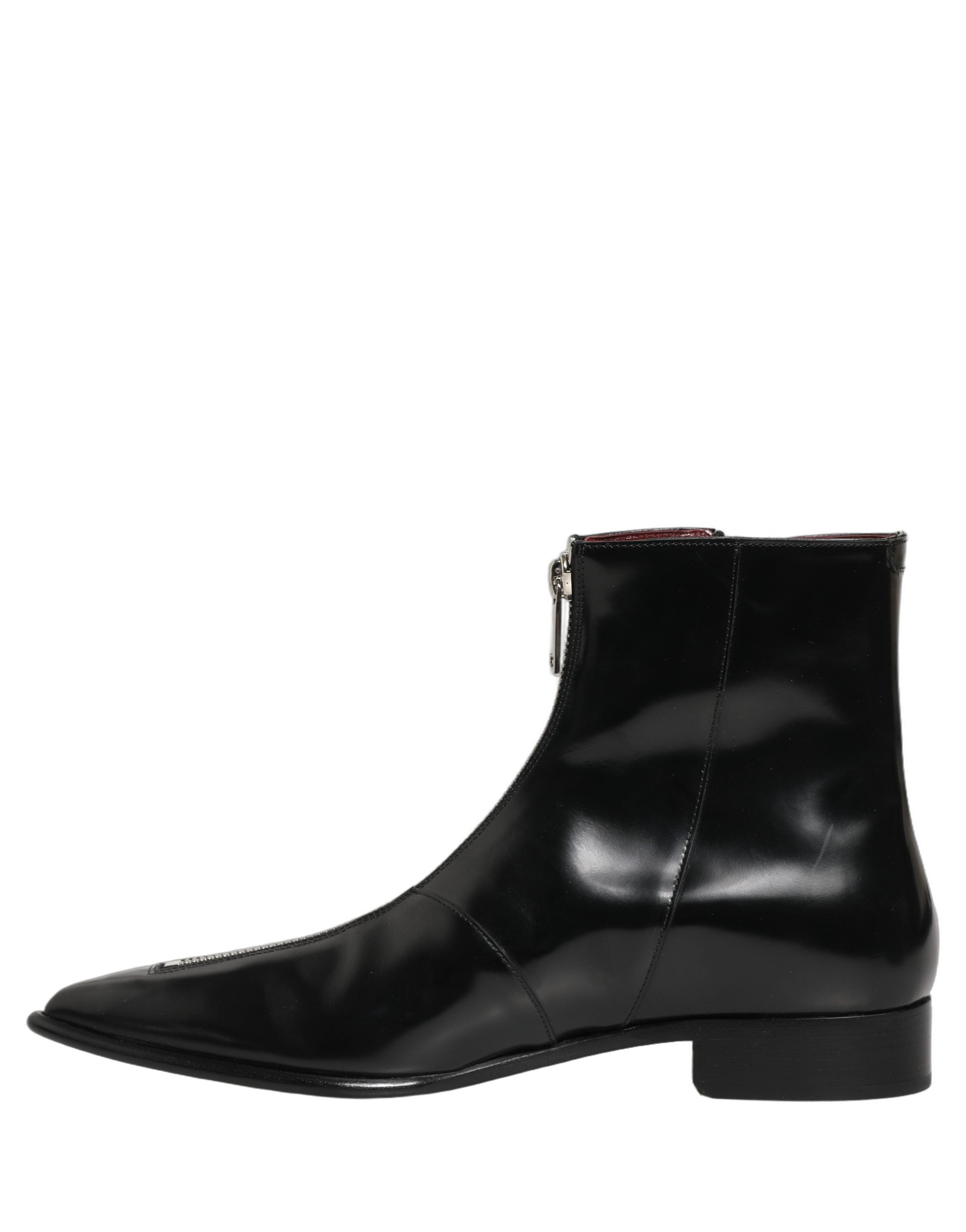 Dolce & Gabbana Black Leather Zipper Mid Calf Men Boots Shoes Dolce & Gabbana