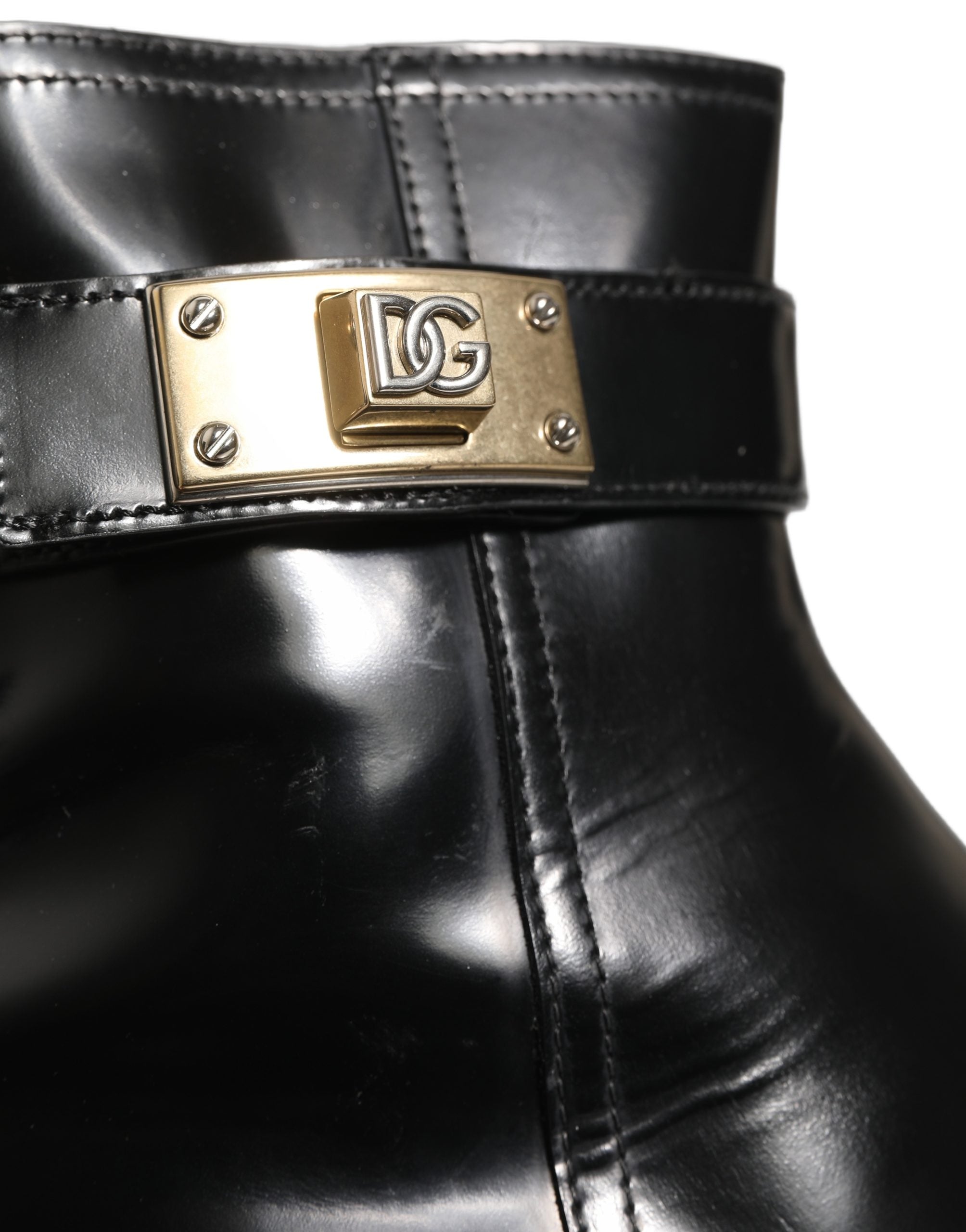 Dolce & Gabbana Black Leather Logo Buckle Mid Calf Boots Shoes Dolce & Gabbana