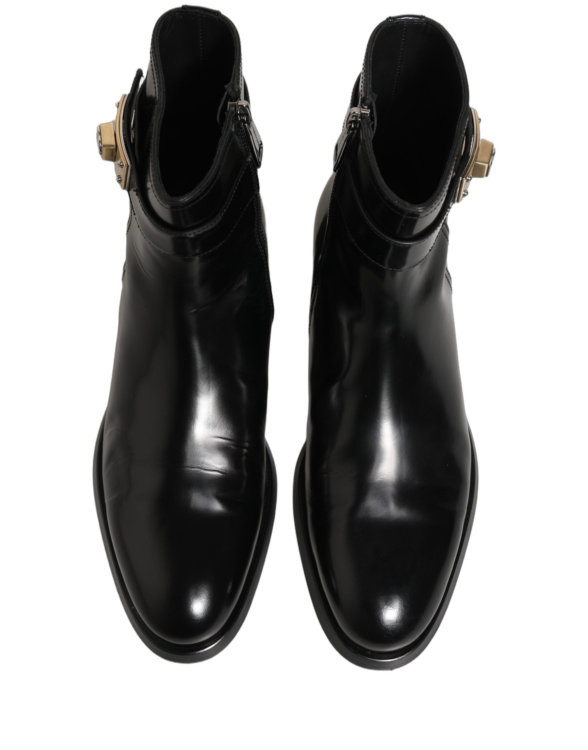 Dolce & Gabbana Black Leather Logo Buckle Mid Calf Boots Shoes Dolce & Gabbana