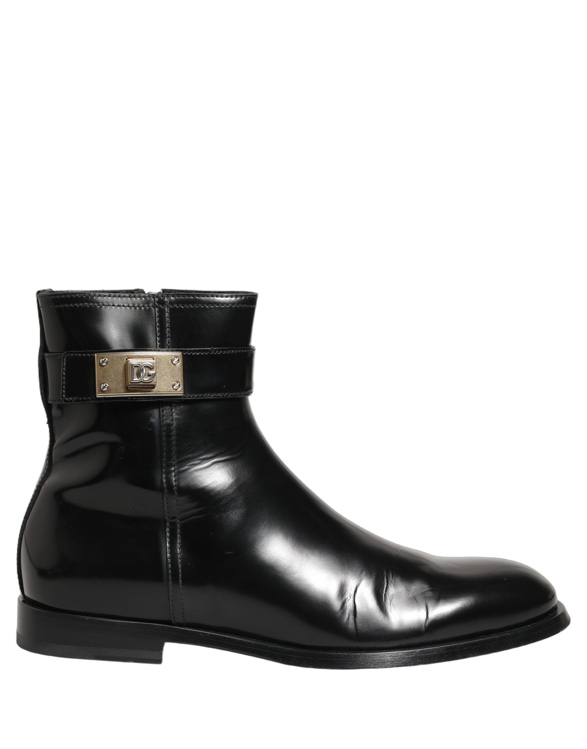 Dolce & Gabbana Black Leather Logo Buckle Mid Calf Boots Shoes Dolce & Gabbana