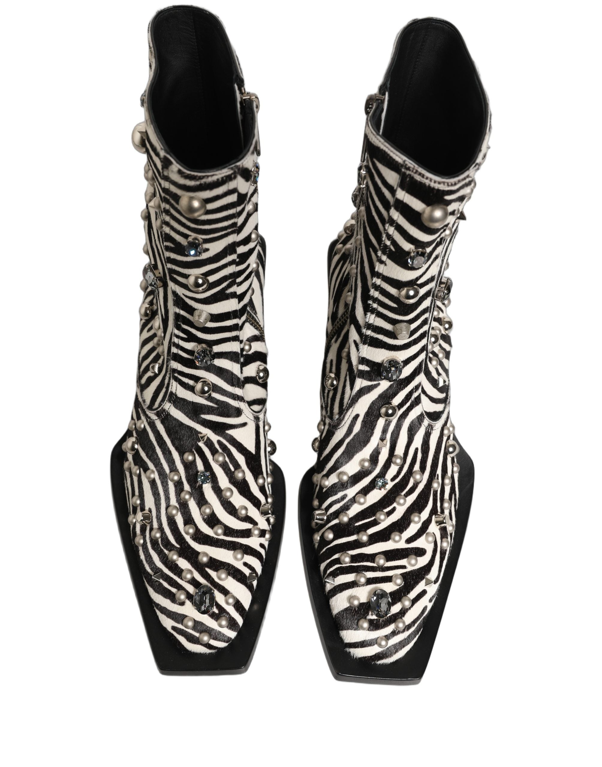 Dolce & Gabbana Black White Zebra Embellished Boots Shoes Dolce & Gabbana