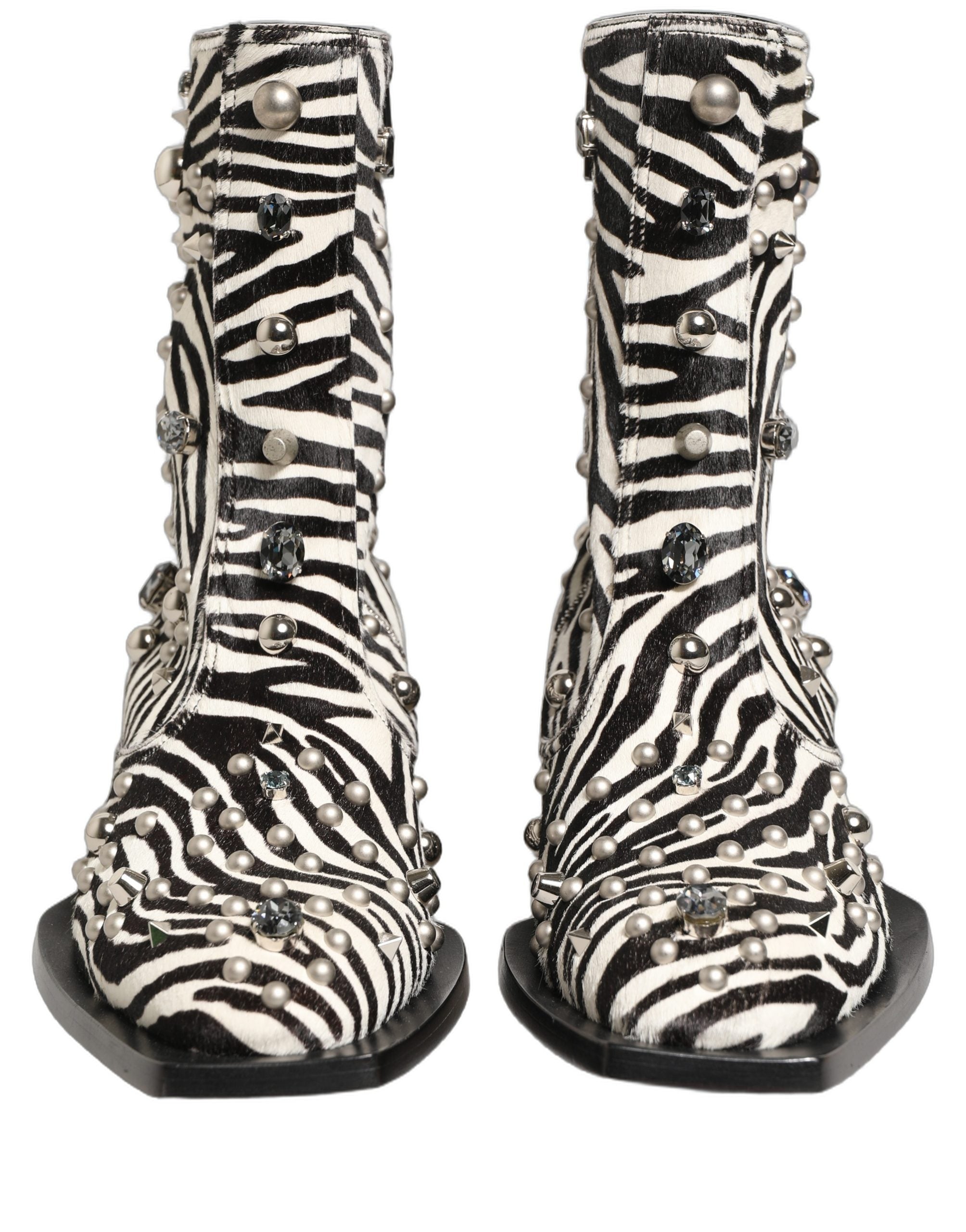 Dolce & Gabbana Black White Zebra Embellished Boots Shoes Dolce & Gabbana